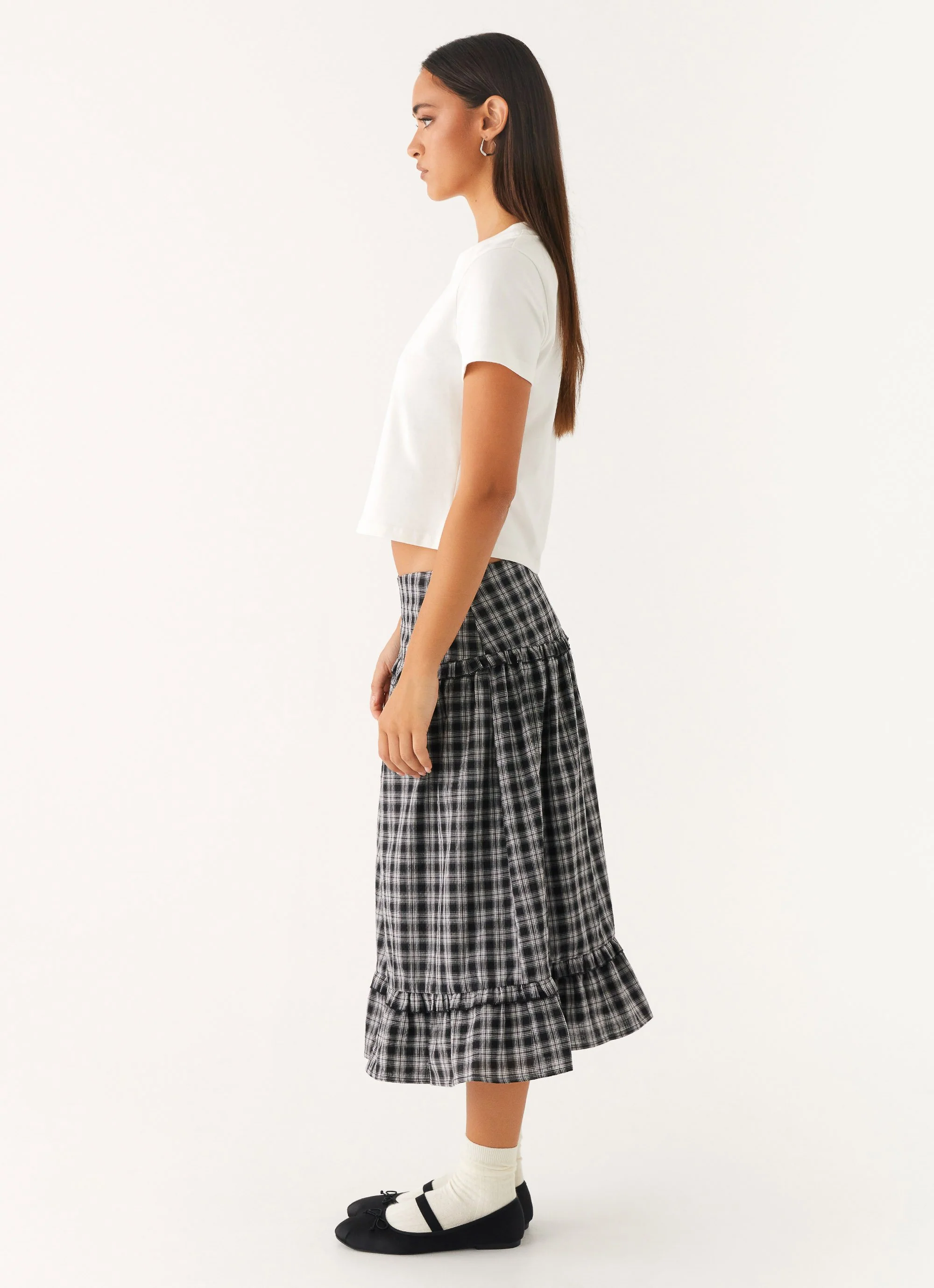 Laura Midi Skirt - White Black Check - Image 4