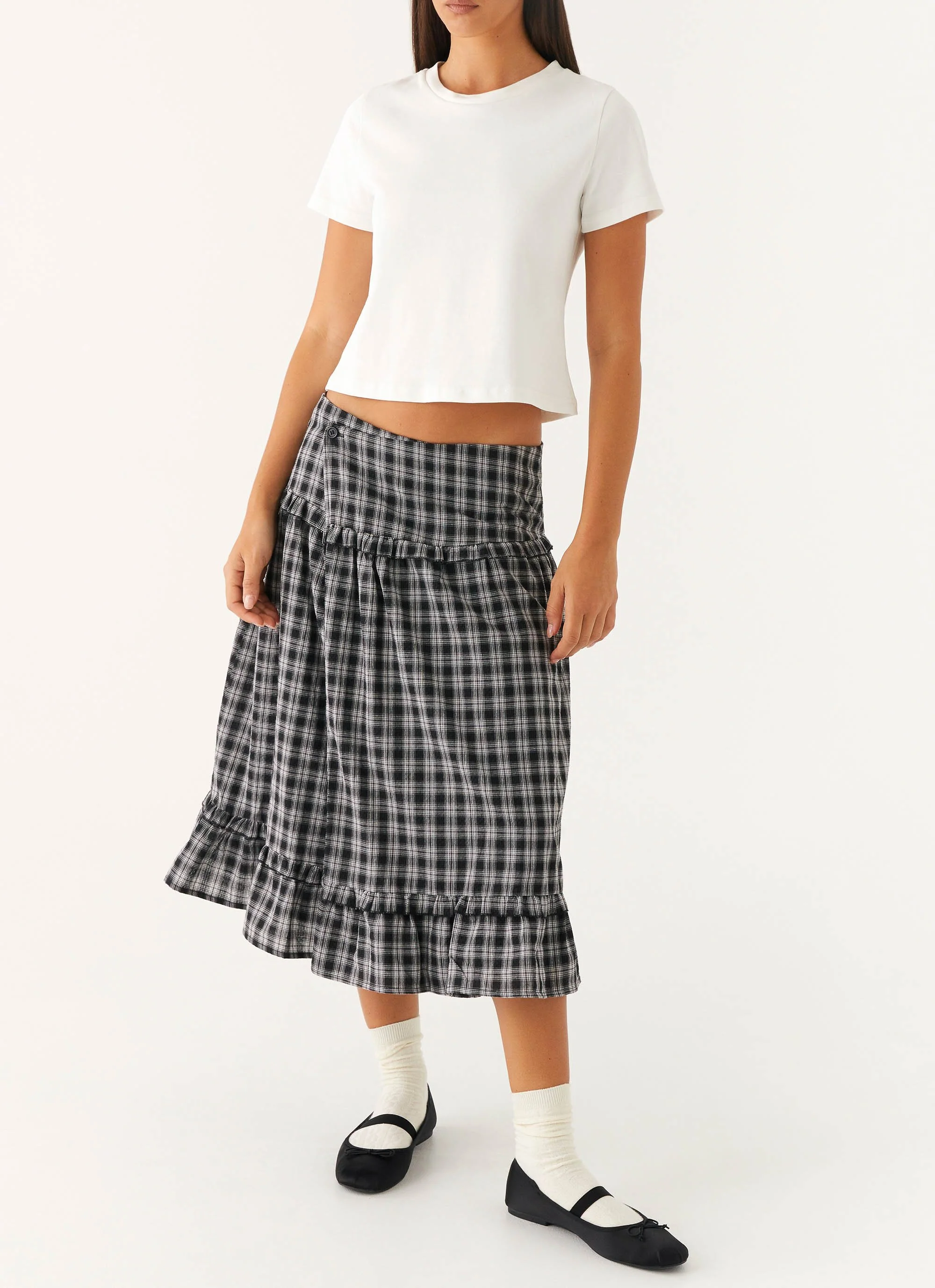 Laura Midi Skirt - White Black Check - Image 6