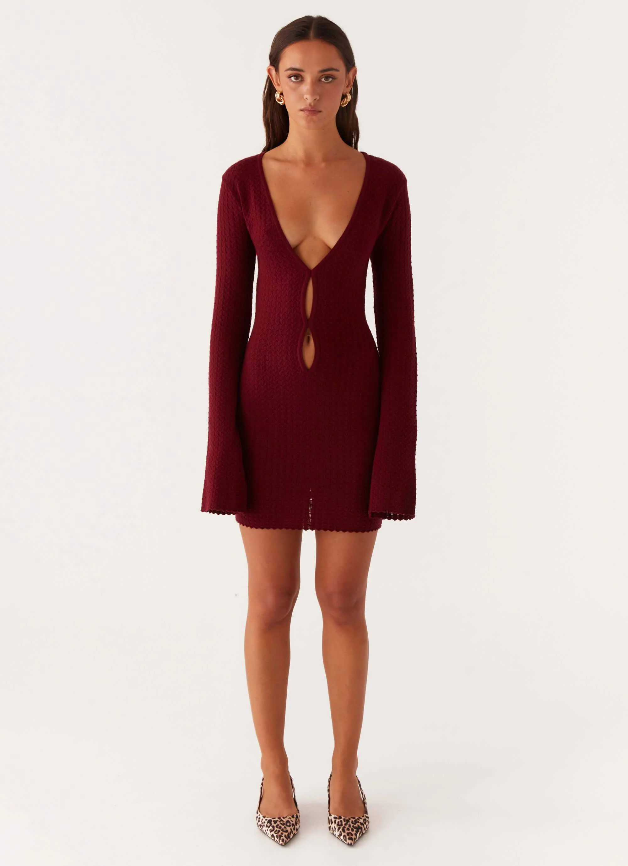 Lavelle Knit Mini Dress - Maroon - Image 2