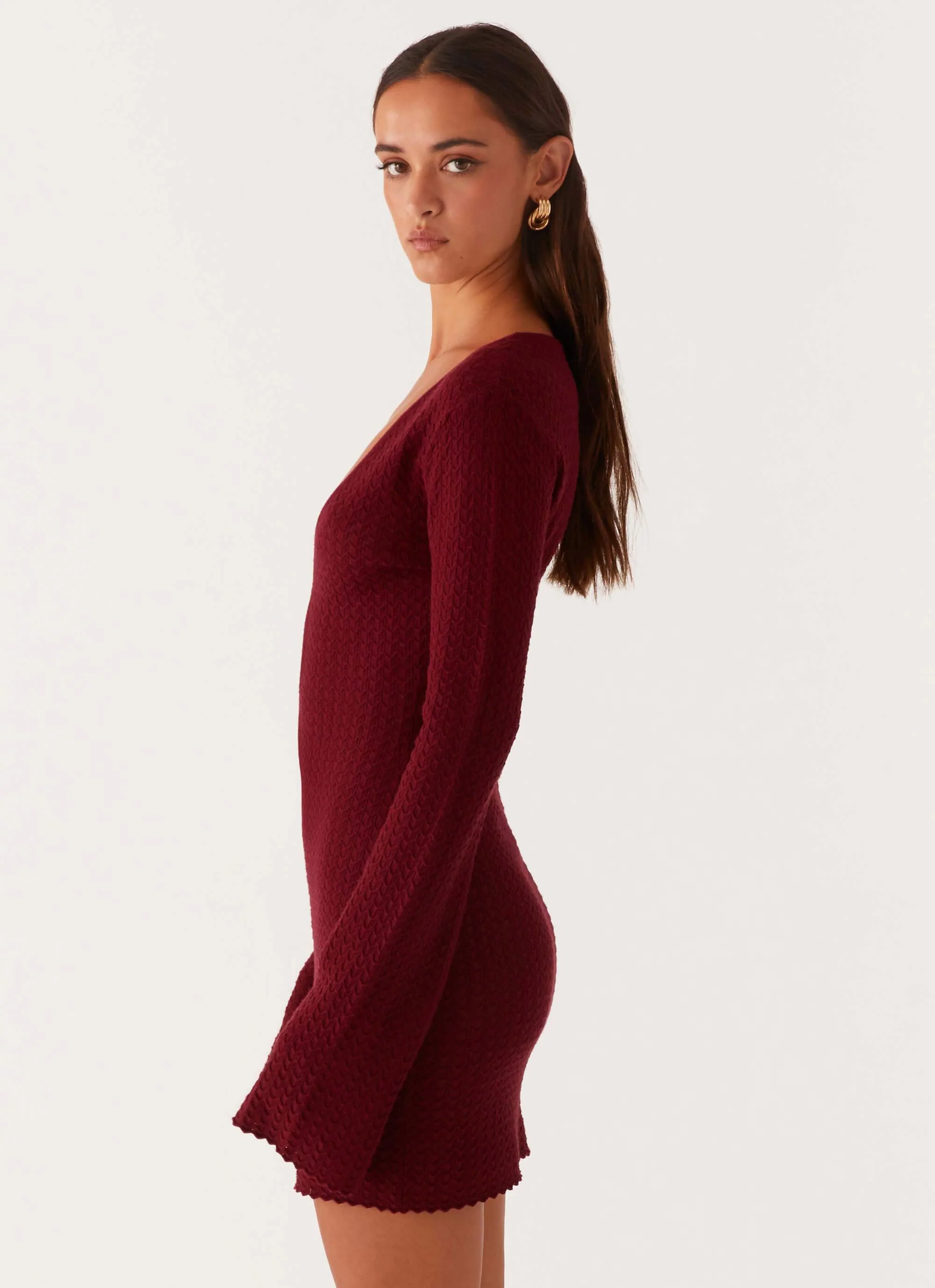 Lavelle Knit Mini Dress - Maroon - Image 3