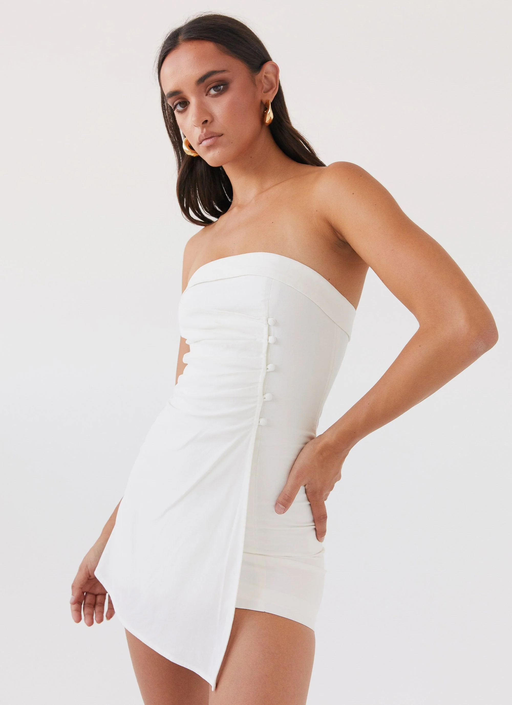 Lavinia Linen Tube Mini Dress - White - Image 5