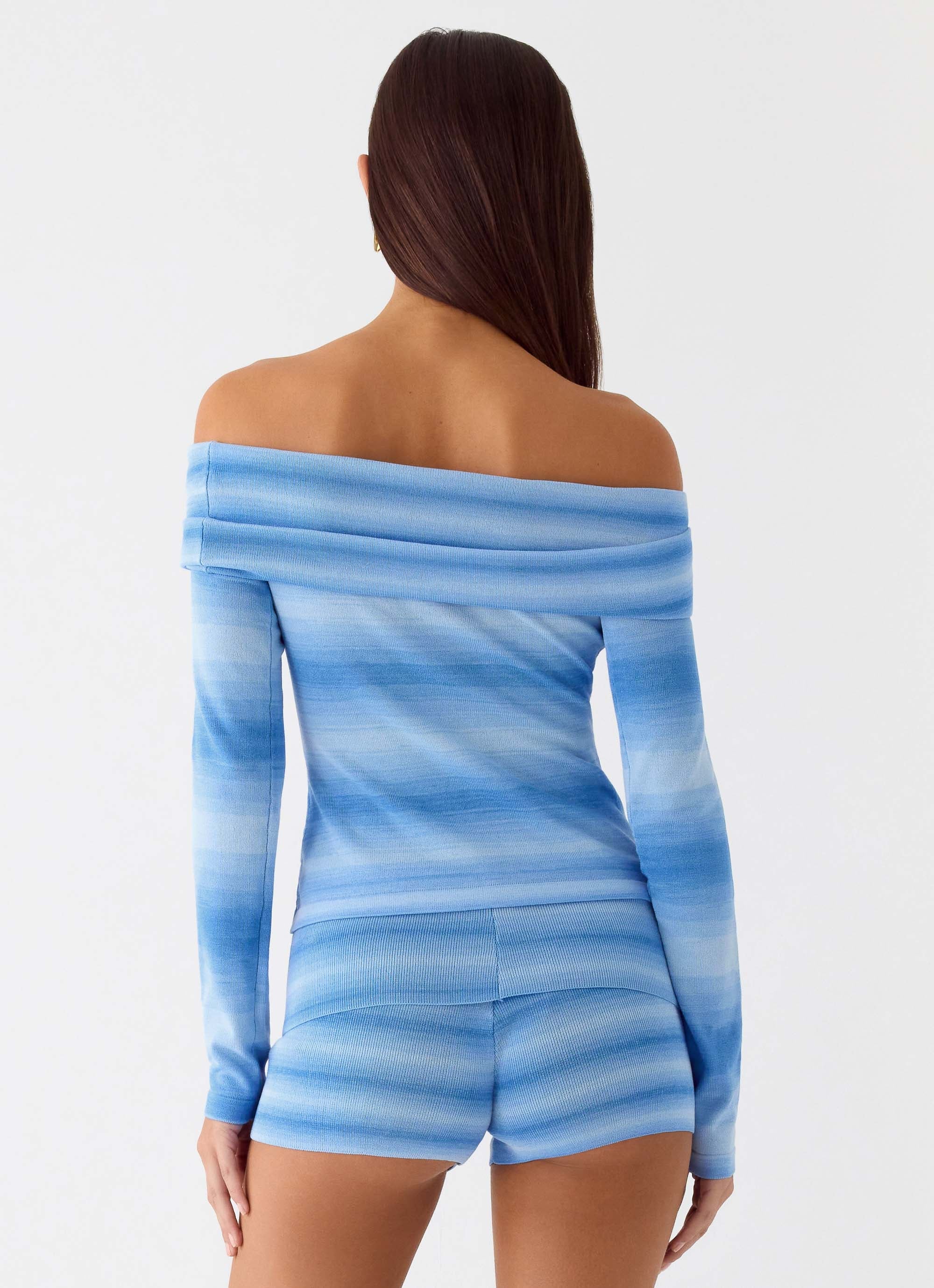 Lay Back Knit Shorts - Cerulean - Image 3