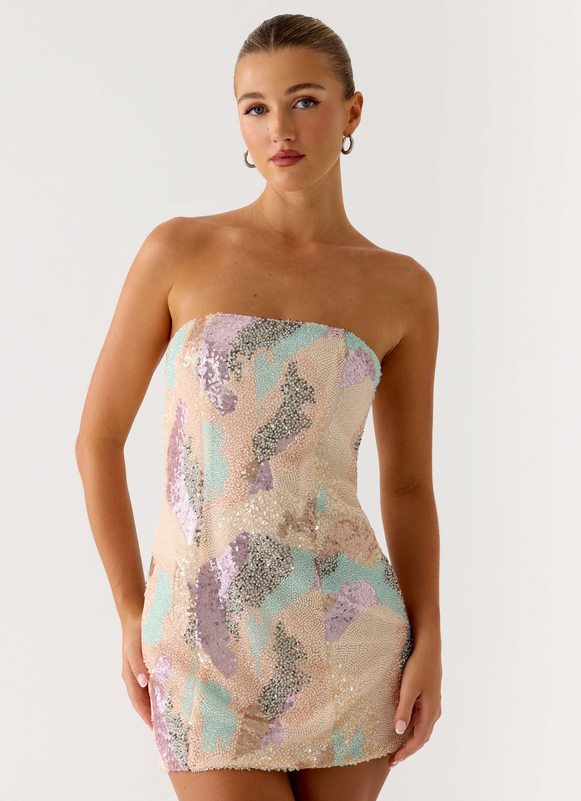Leena Strapless Beaded Mini Dress - Swirl Sequin - Image 7