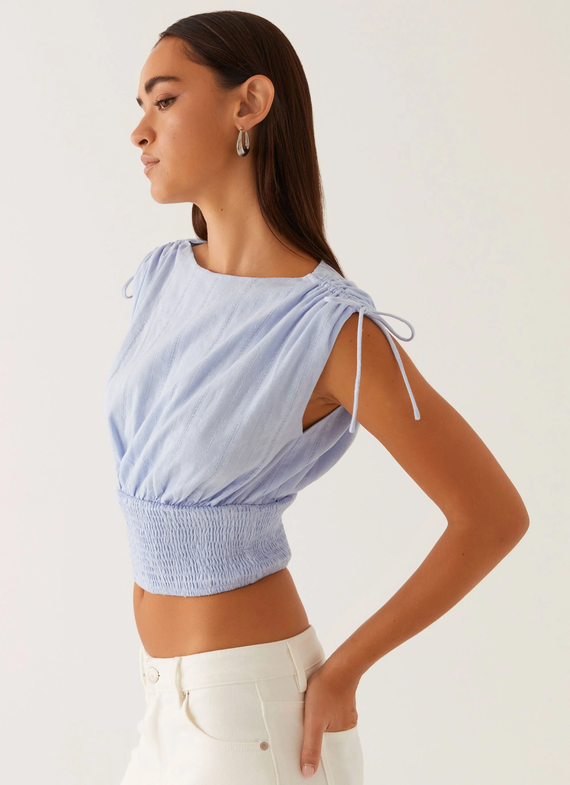 Leni Shirred Top - Pale Blue - Image 2
