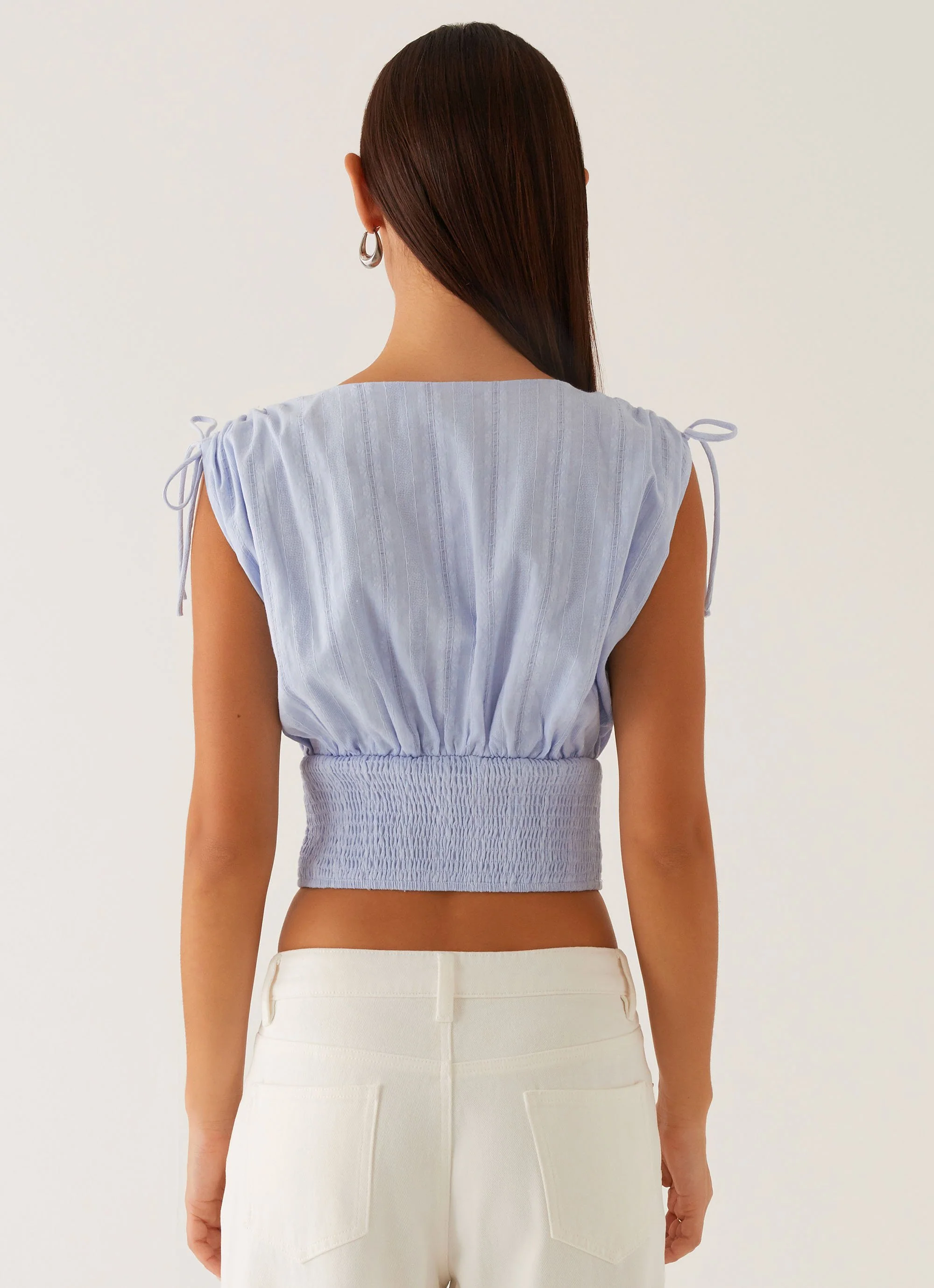 Leni Shirred Top - Pale Blue - Image 3