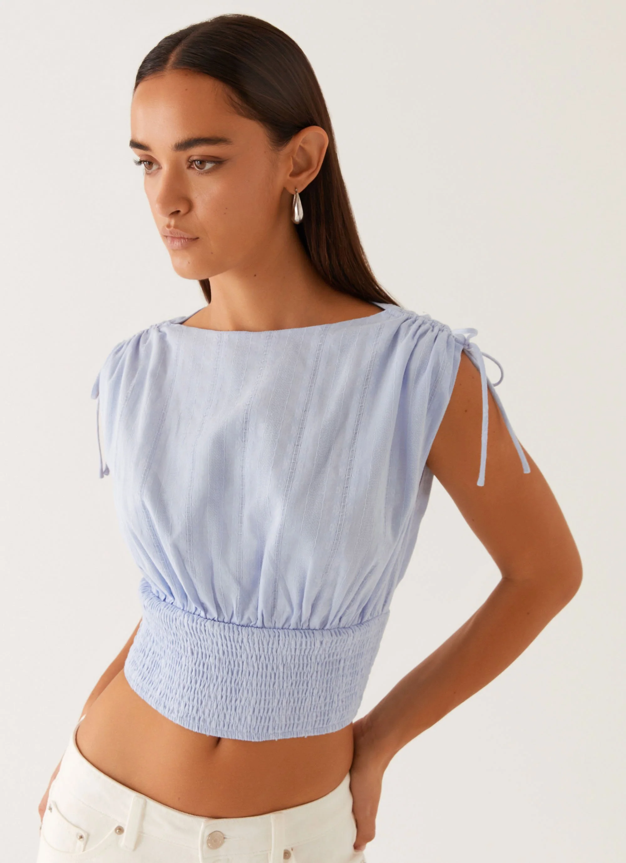 Leni Shirred Top - Pale Blue - Image 4