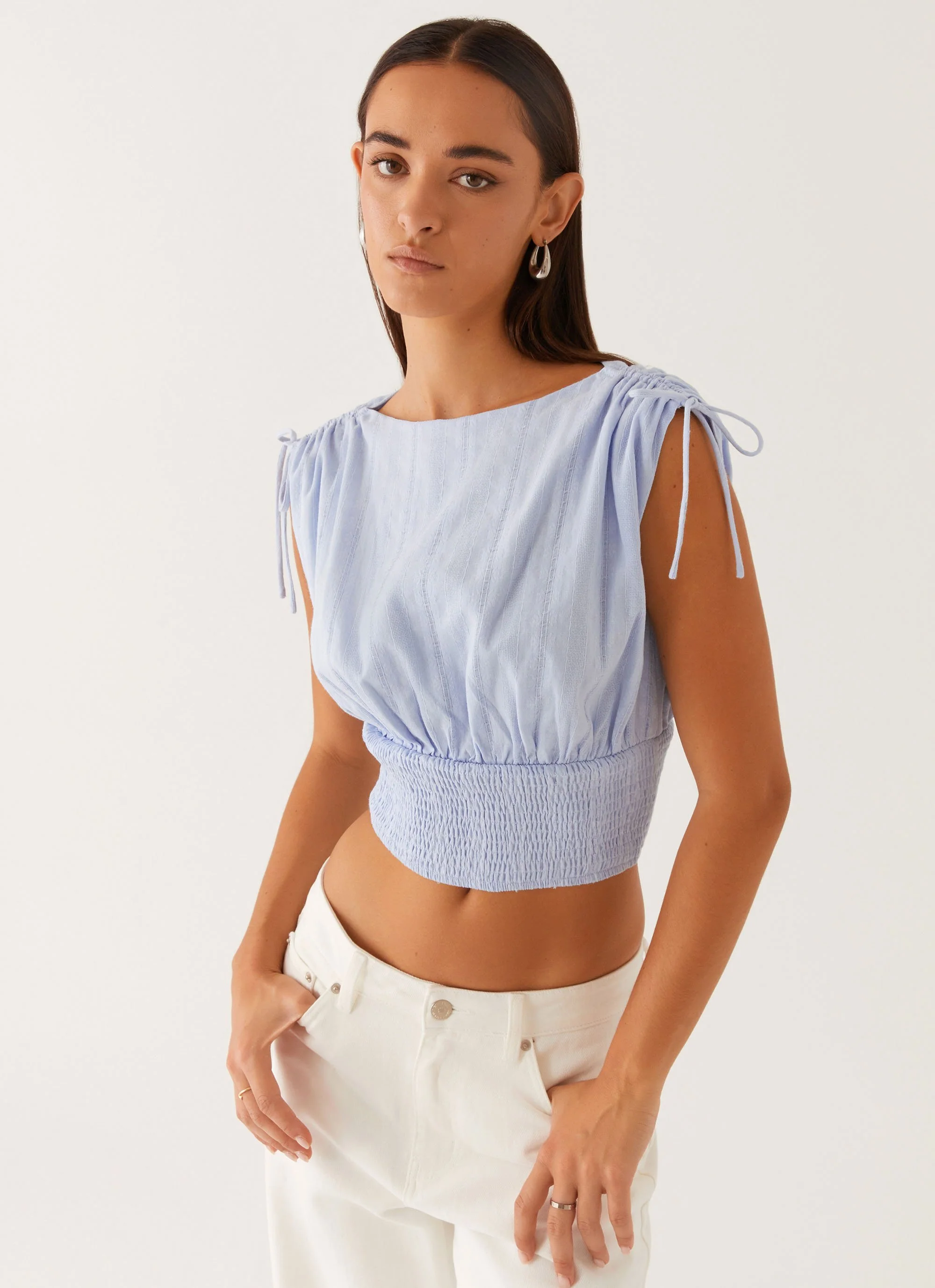 Leni Shirred Top - Pale Blue - Image 5
