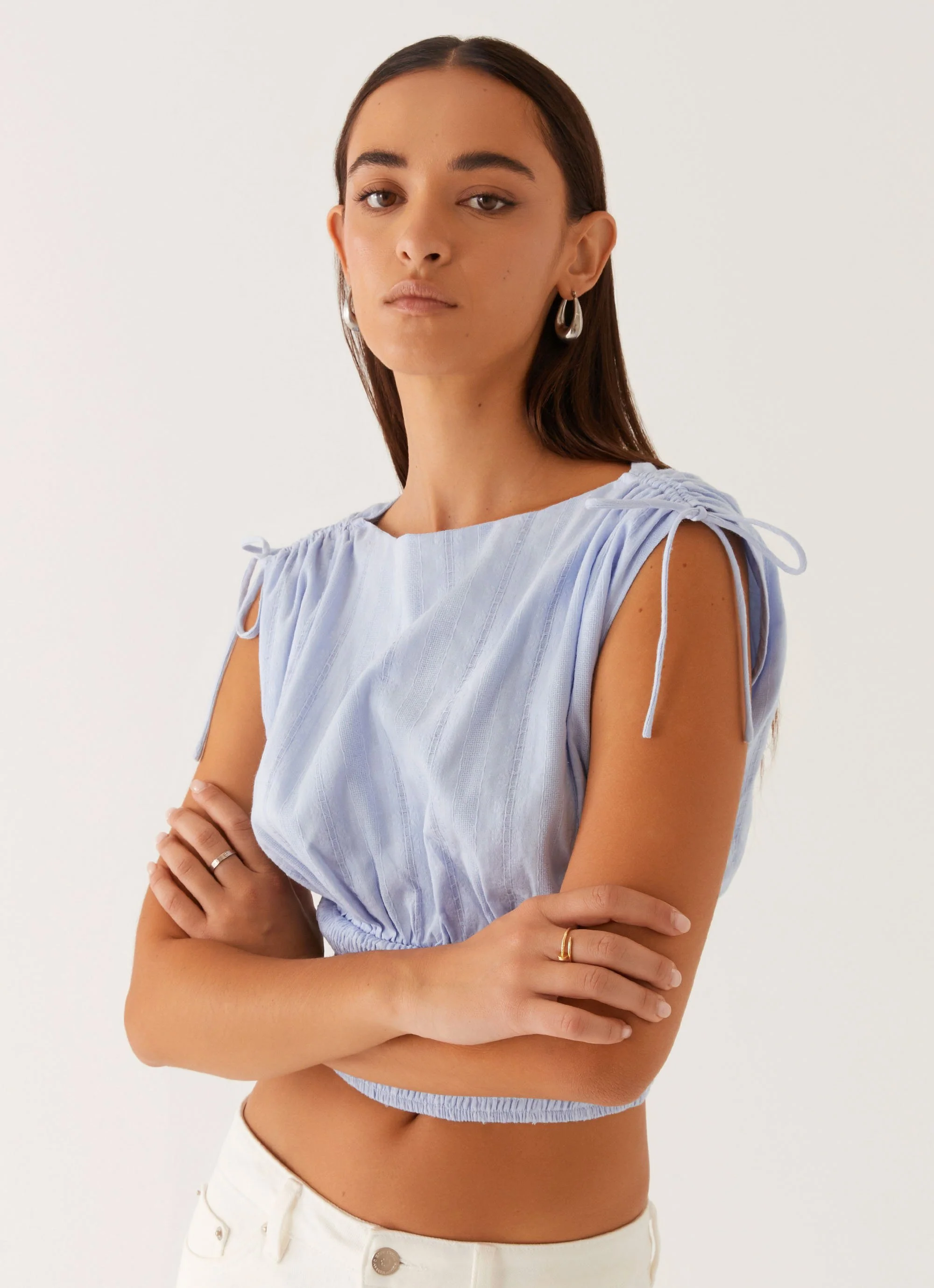 Leni Shirred Top - Pale Blue - Image 6