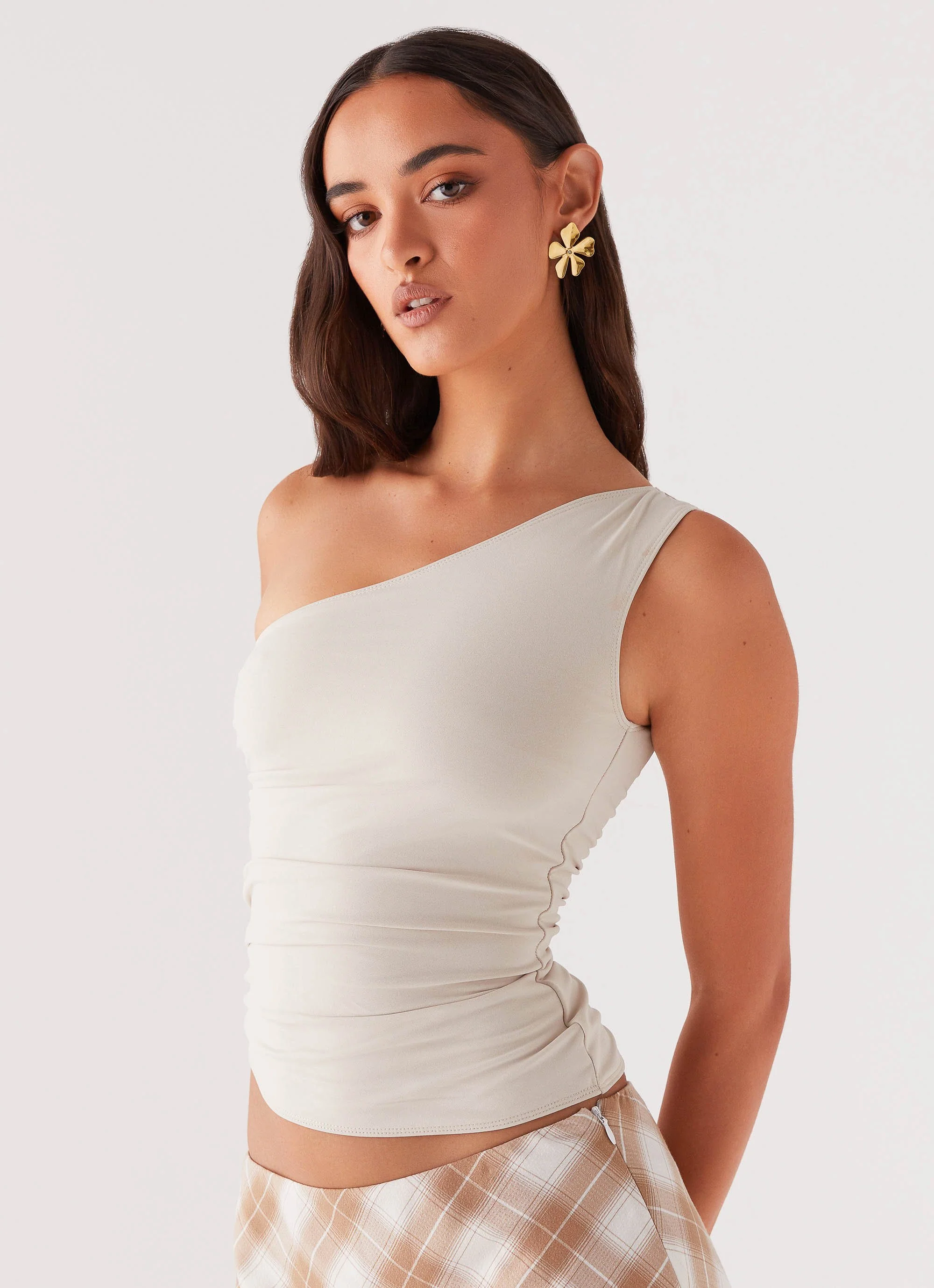 Lenny One Shoulder Top - Ecru - Image 6