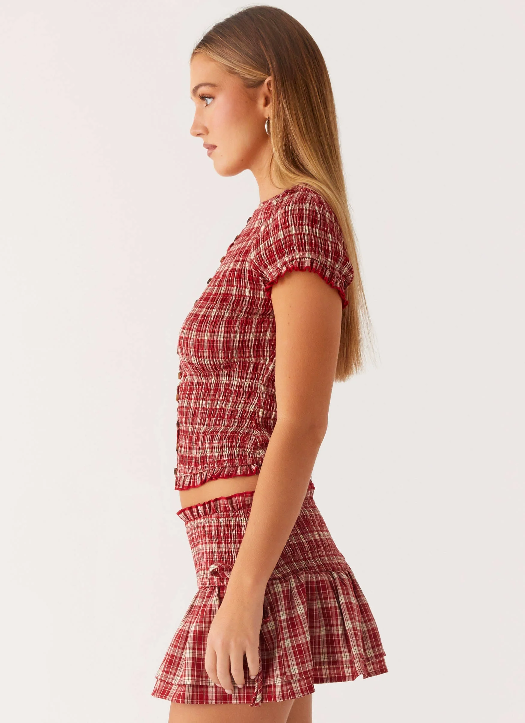 Lenore Button Top - Ruby Check - Image 2