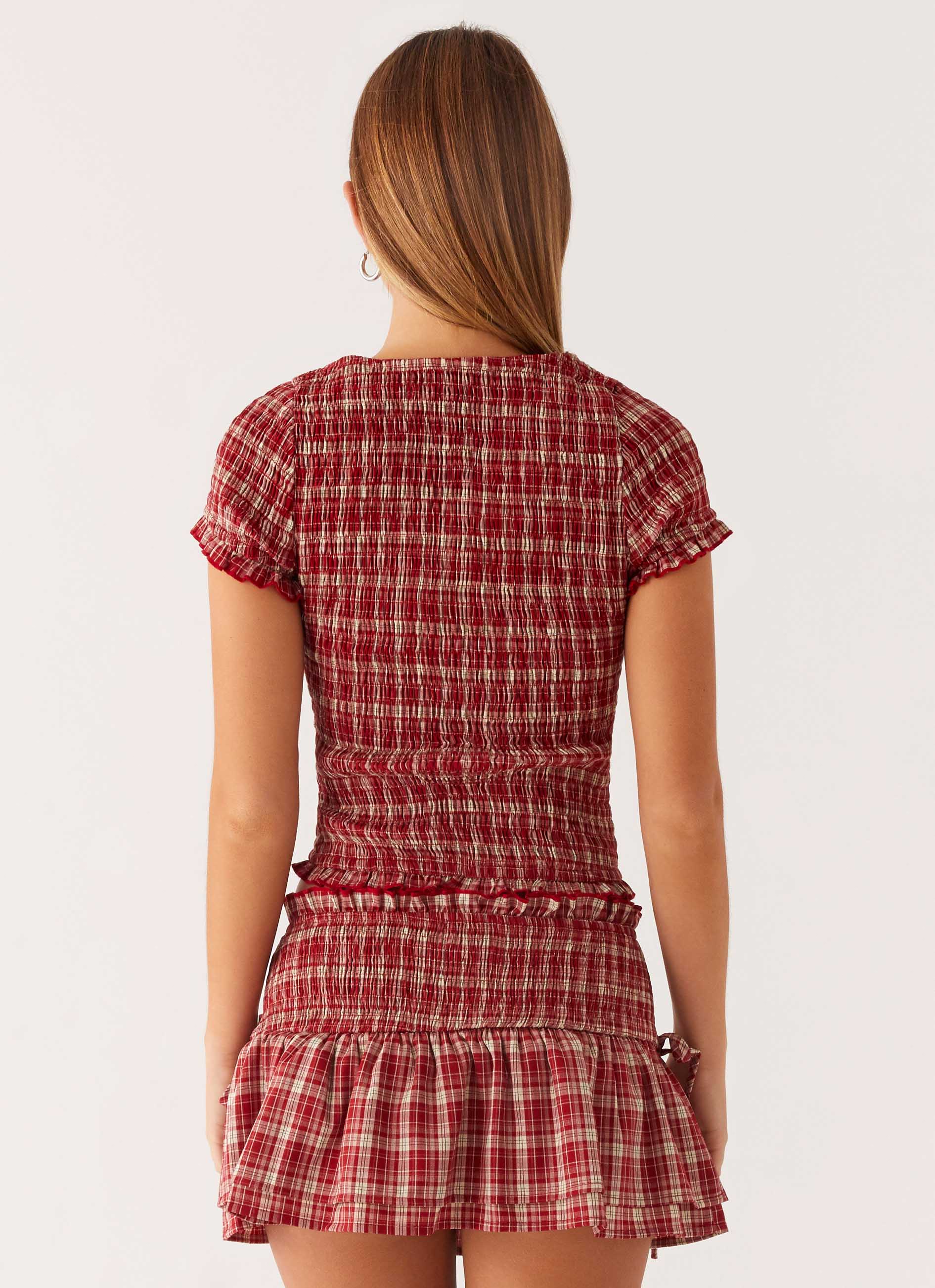 Lenore Button Top - Ruby Check - Image 3