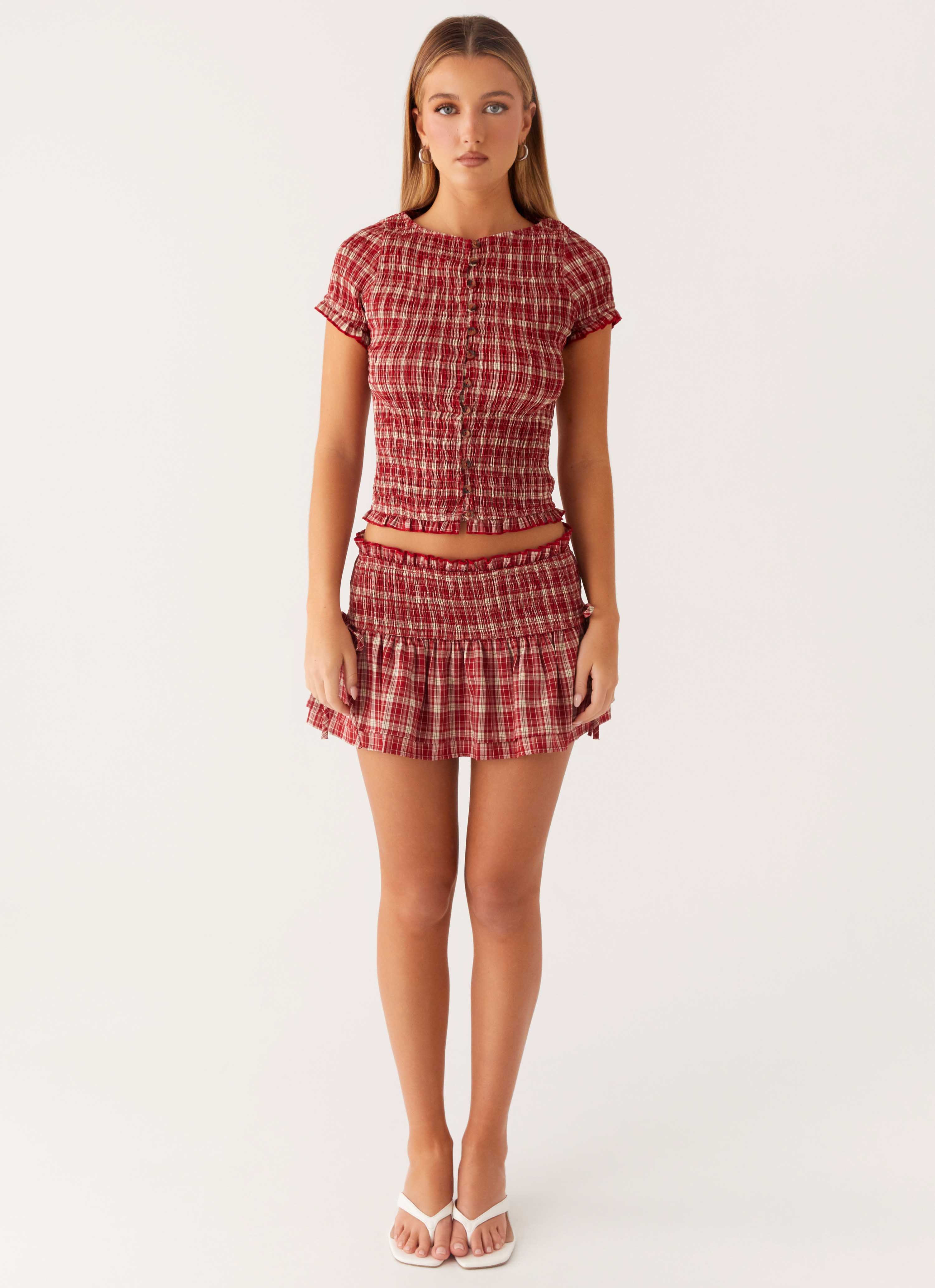 Lenore Button Top - Ruby Check - Image 5
