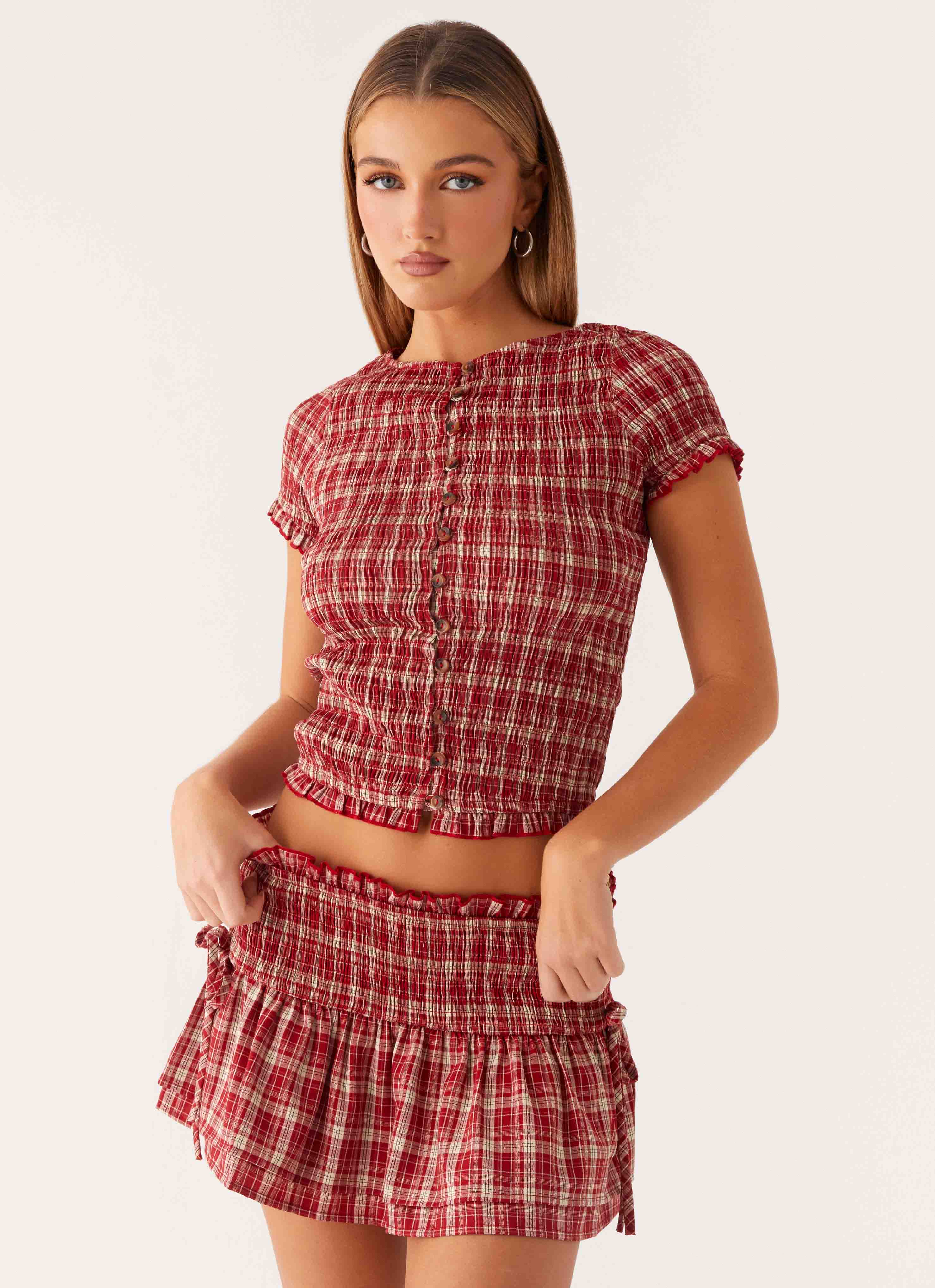Lenore Button Top - Ruby Check - Image 6