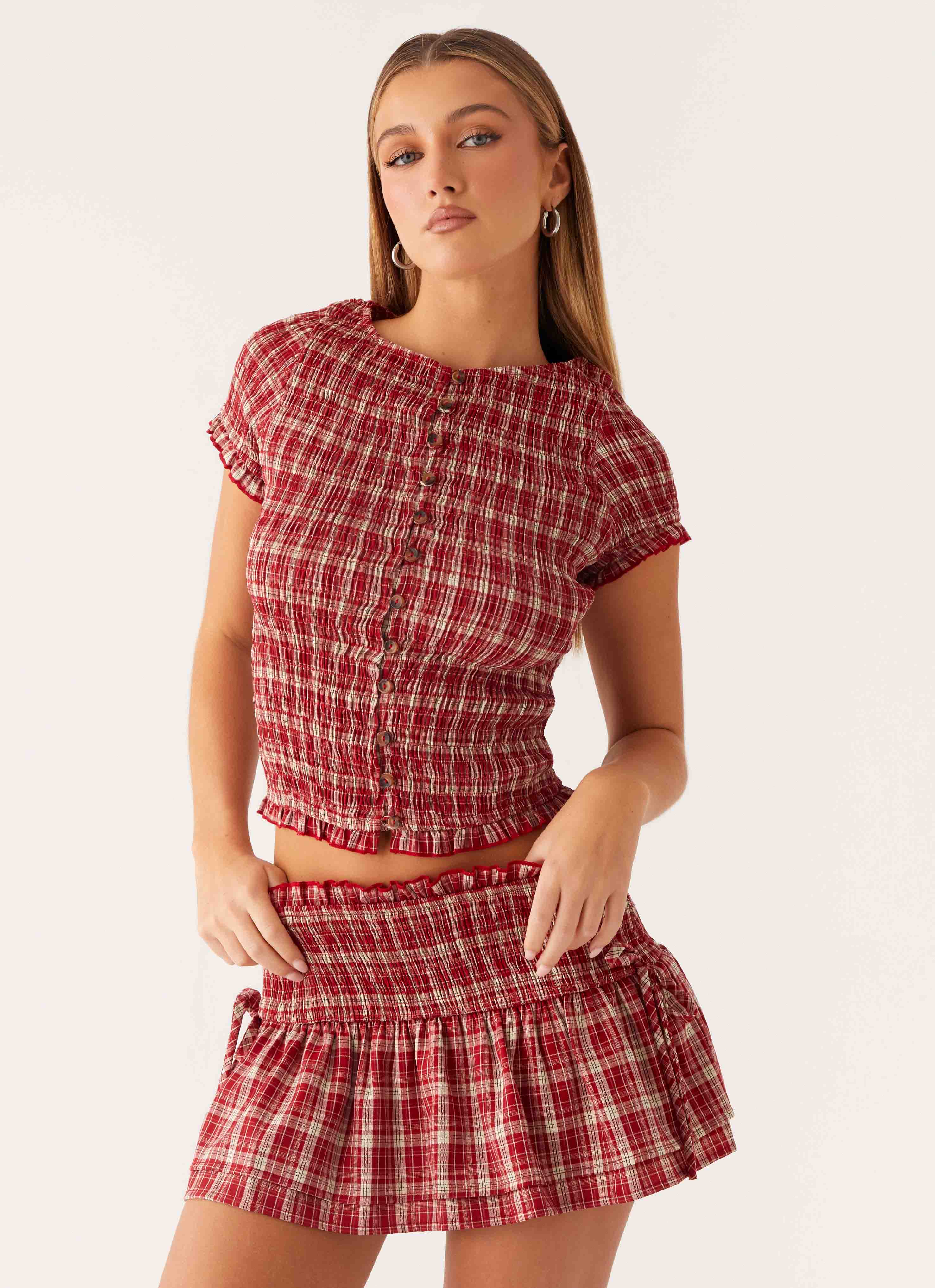 Lenore Mini Skirt - Ruby Check - Image 6