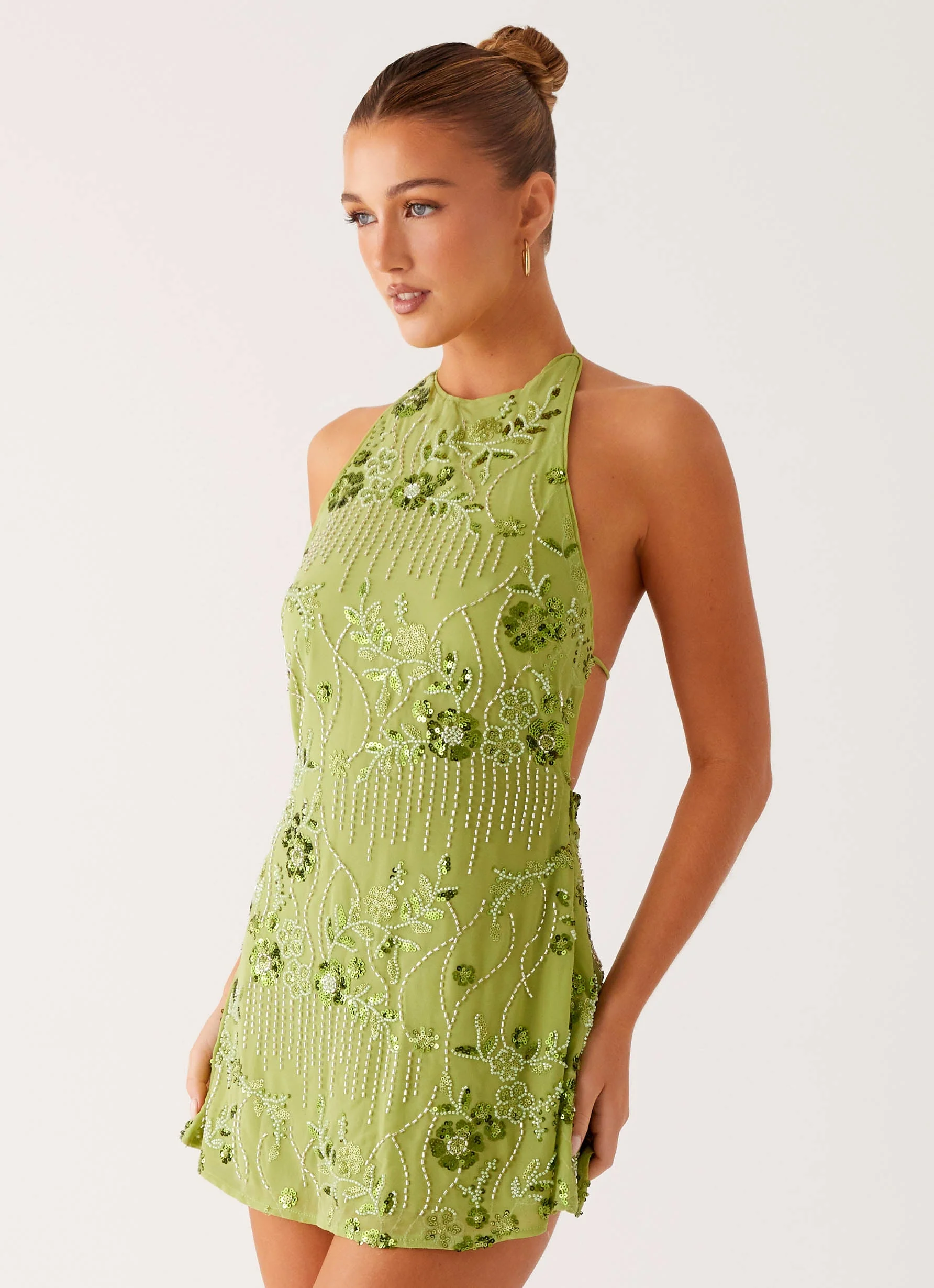 Leo Beaded Mini Dress - Green - Image 3
