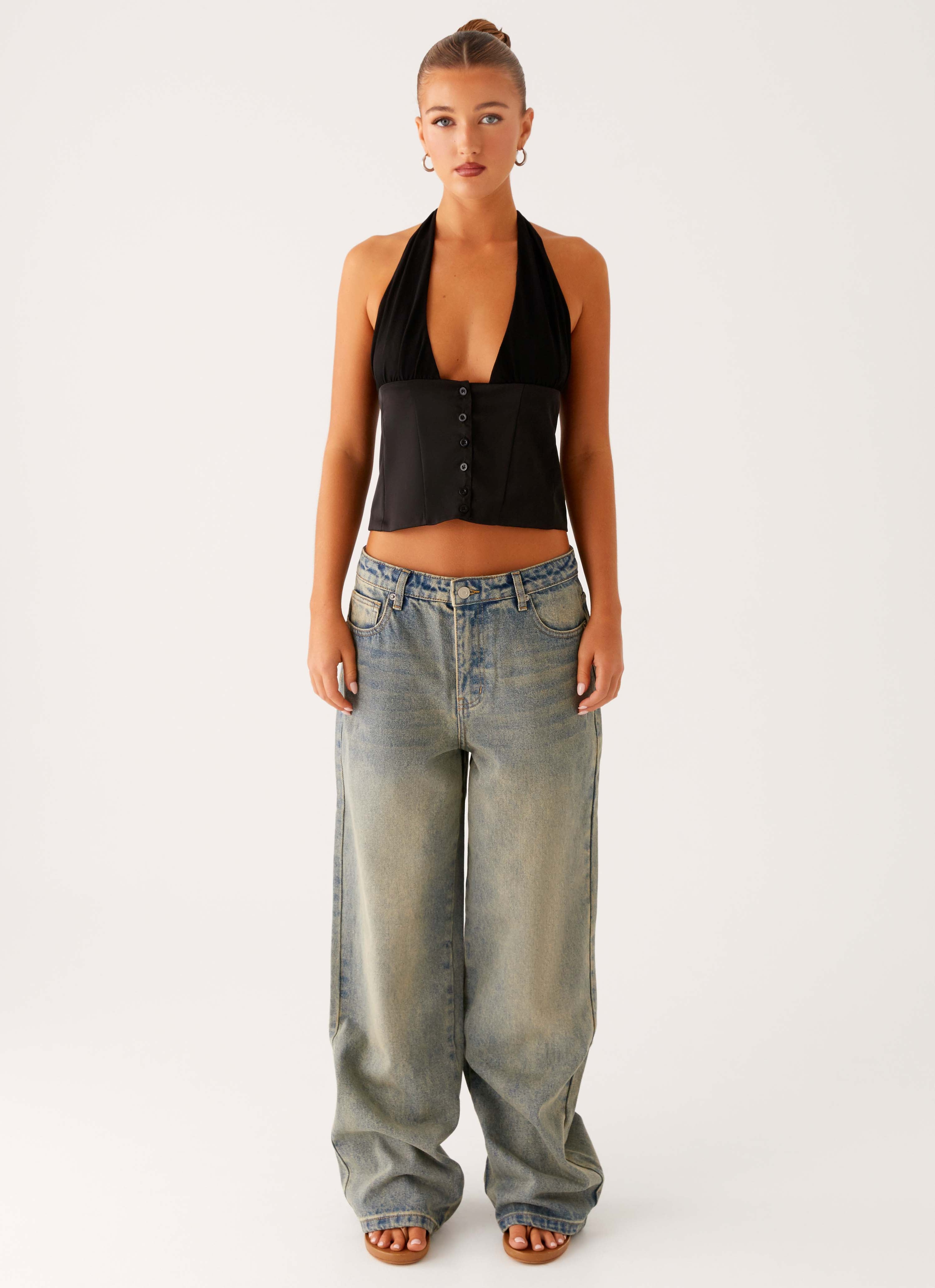 Lets Pretend Halterneck Top - Black - Image 2