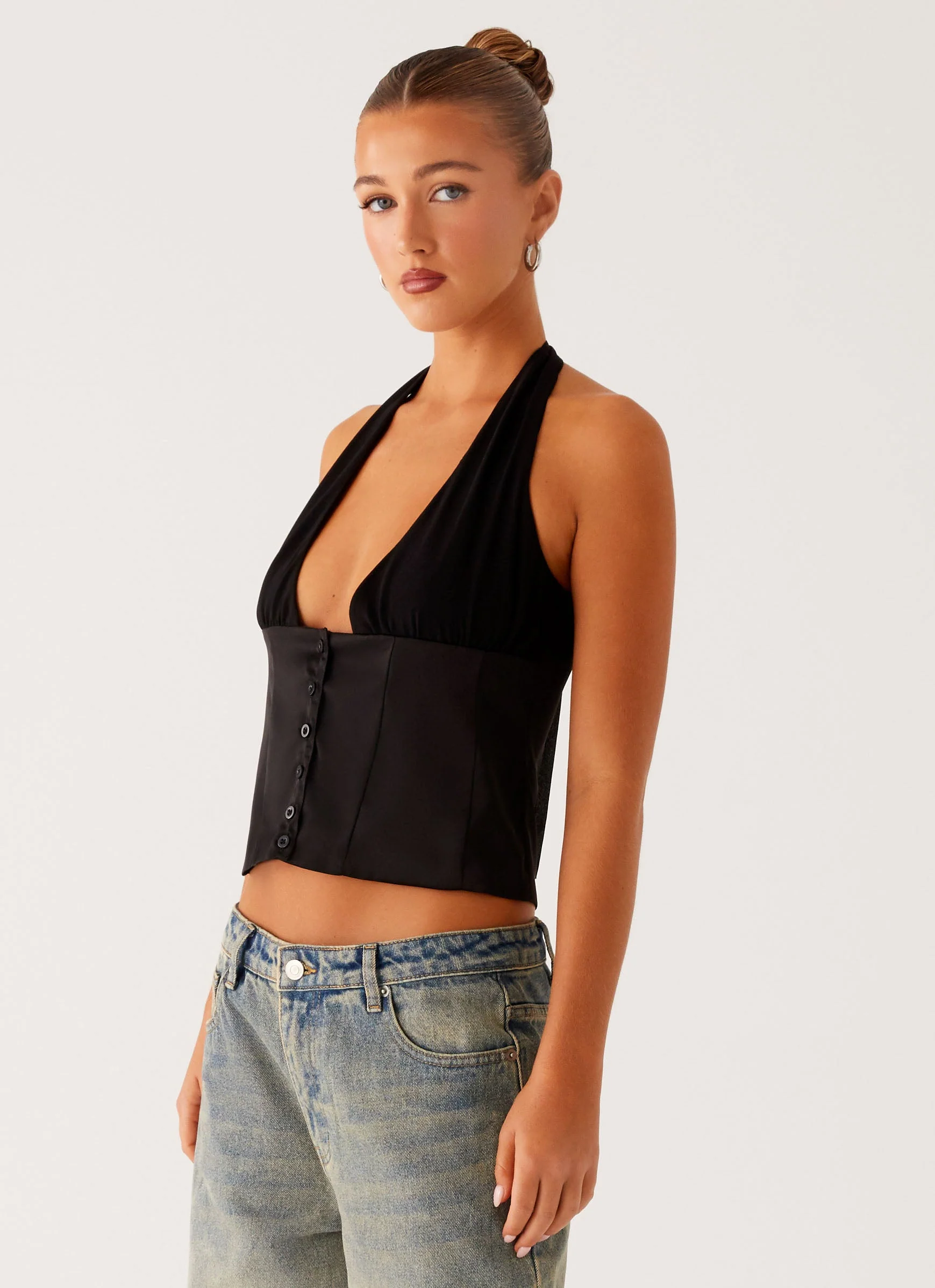 Lets Pretend Halterneck Top - Black - Image 3