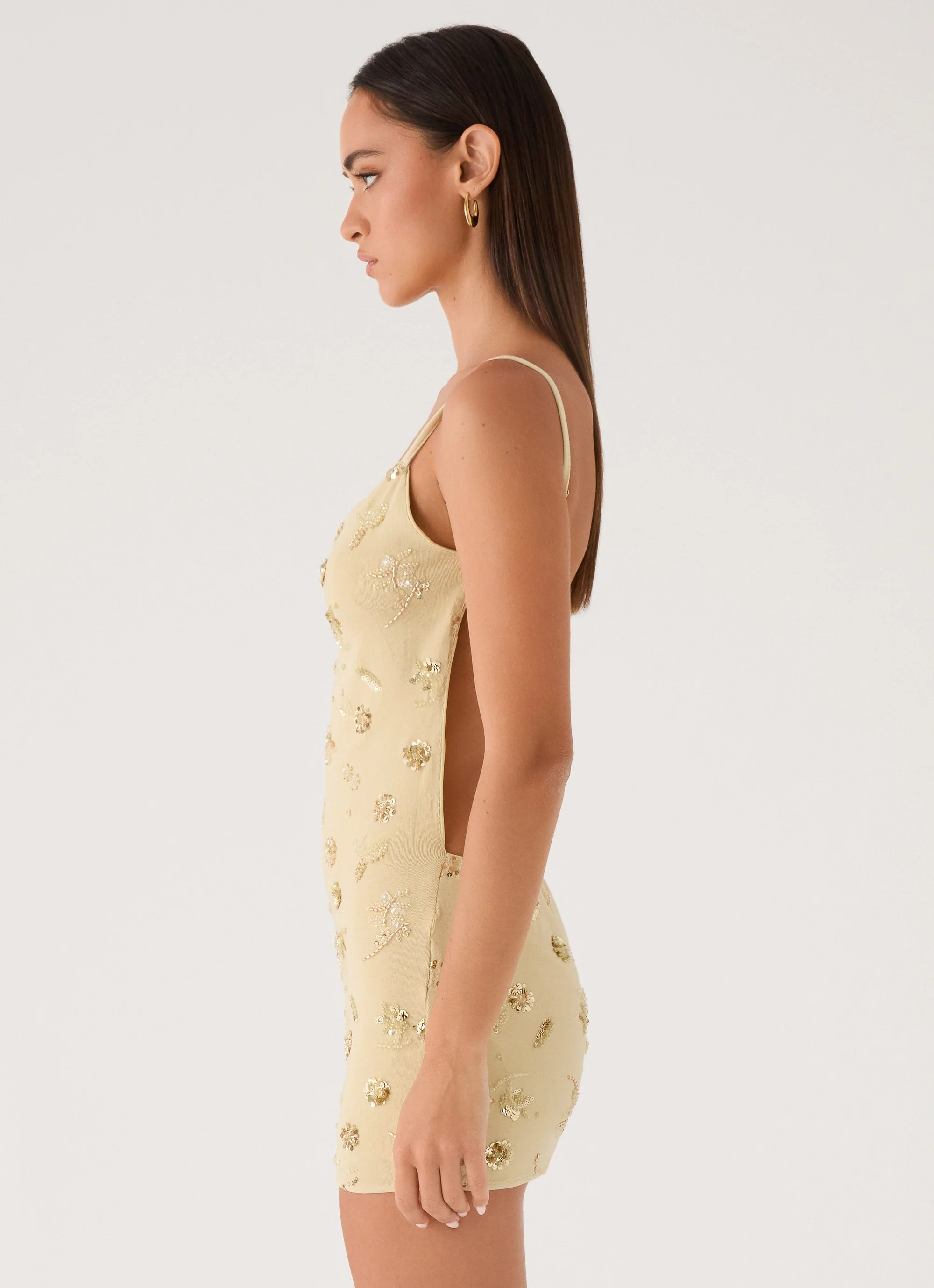 Levanna Beaded Sequin Mini Dress - Pale Olive - Image 2