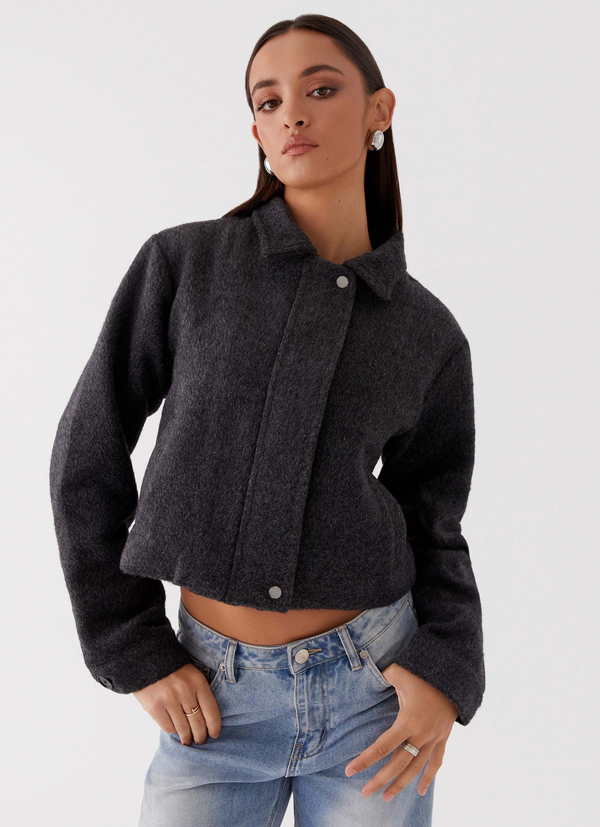 Lexi Jayde Wool Zip Jacket - Dark Grey - Image 3