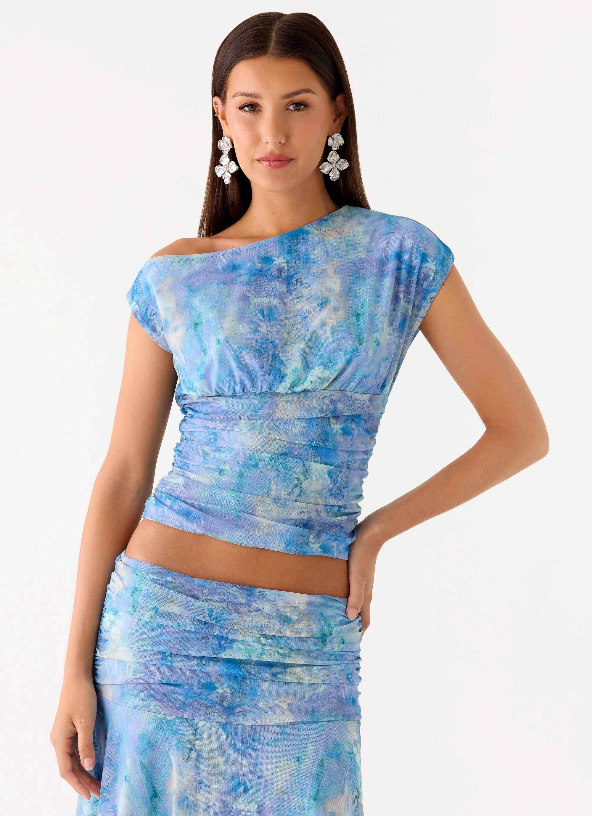 Liana Asymmetrical Top - Aqua Paisley - Image 6