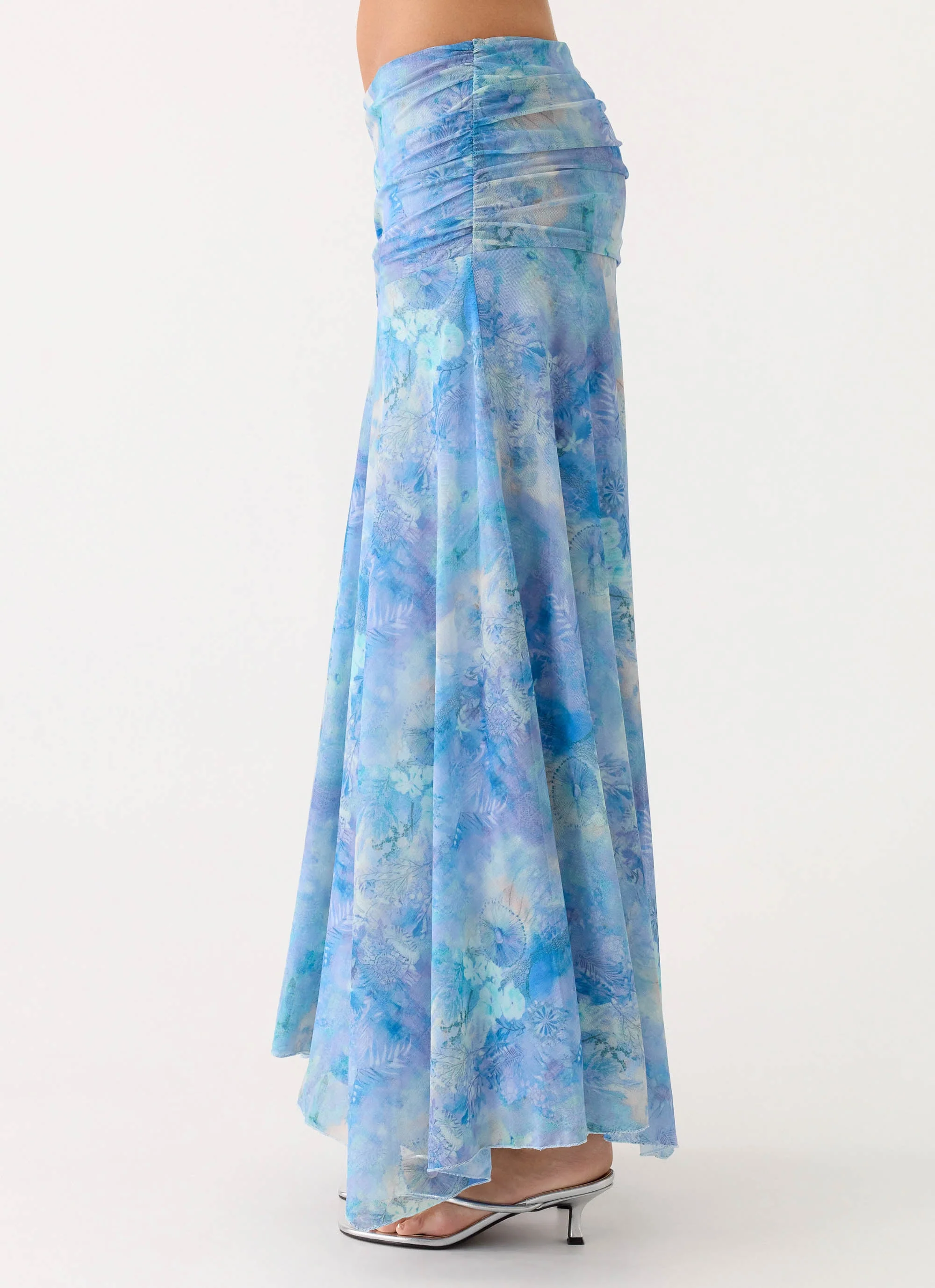 Liana Ruched Maxi Skirt - Aqua Paisley - Image 2