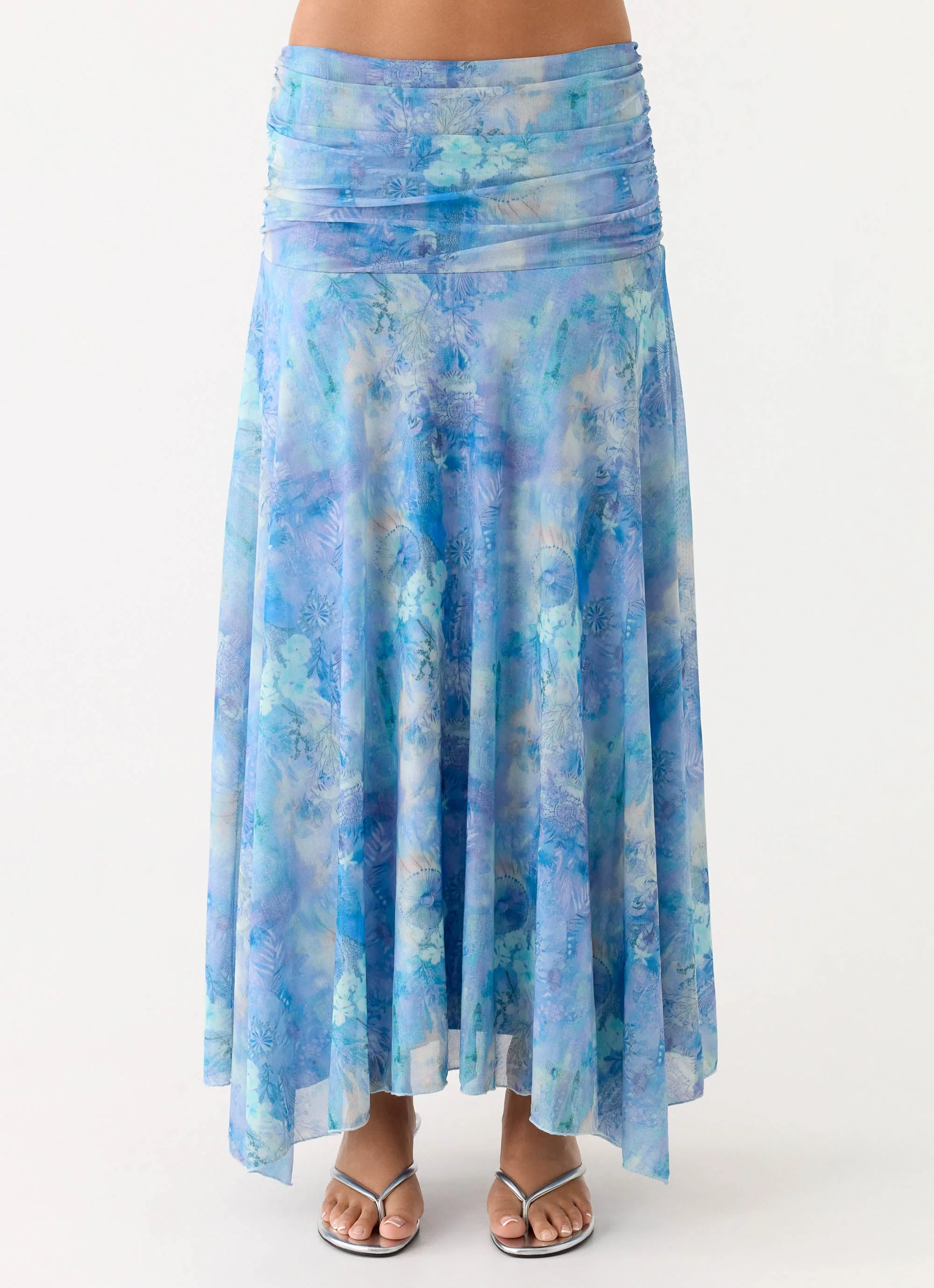 Liana Ruched Maxi Skirt - Aqua Paisley - Image 4