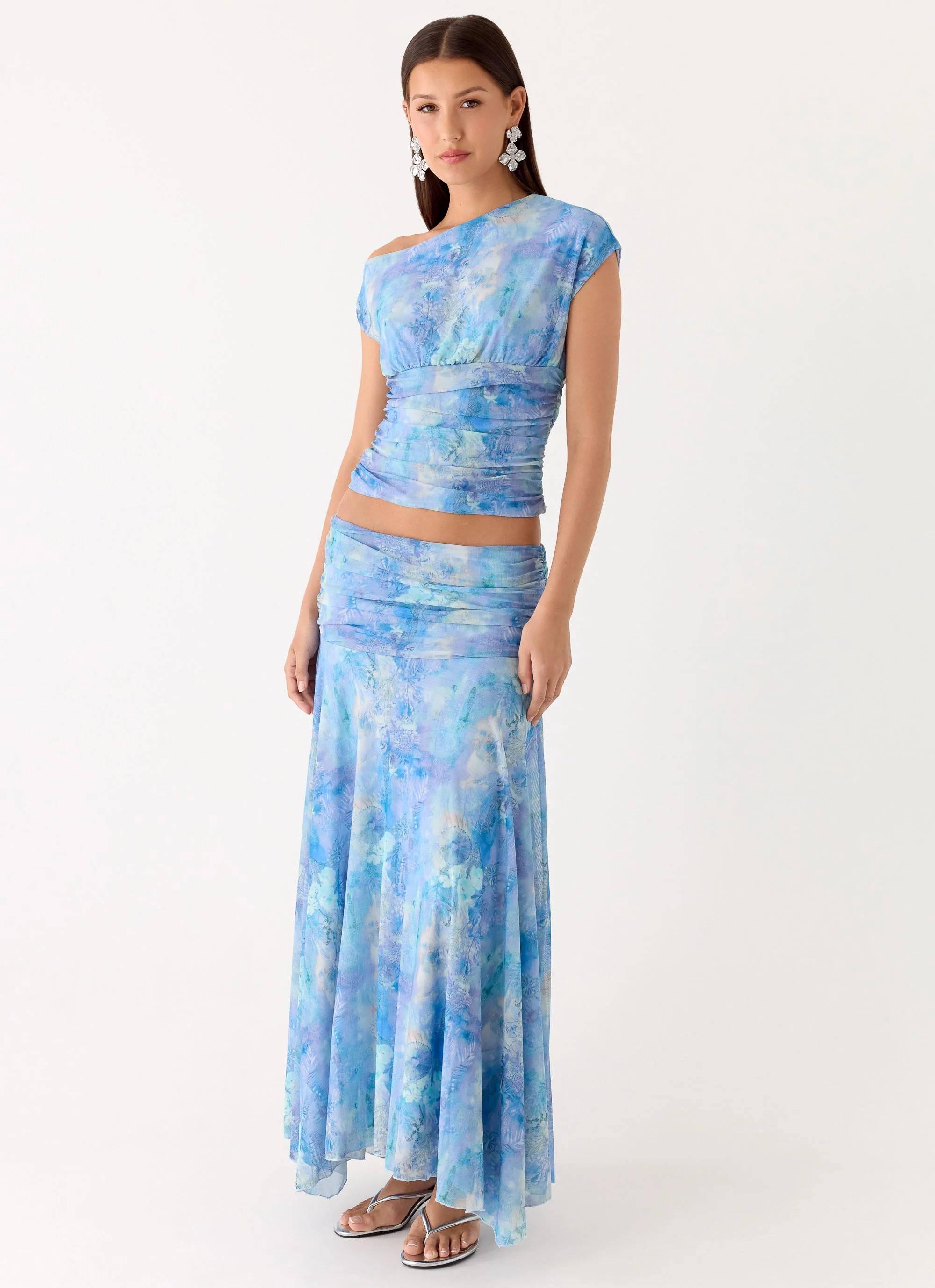 Liana Ruched Maxi Skirt - Aqua Paisley - Image 5