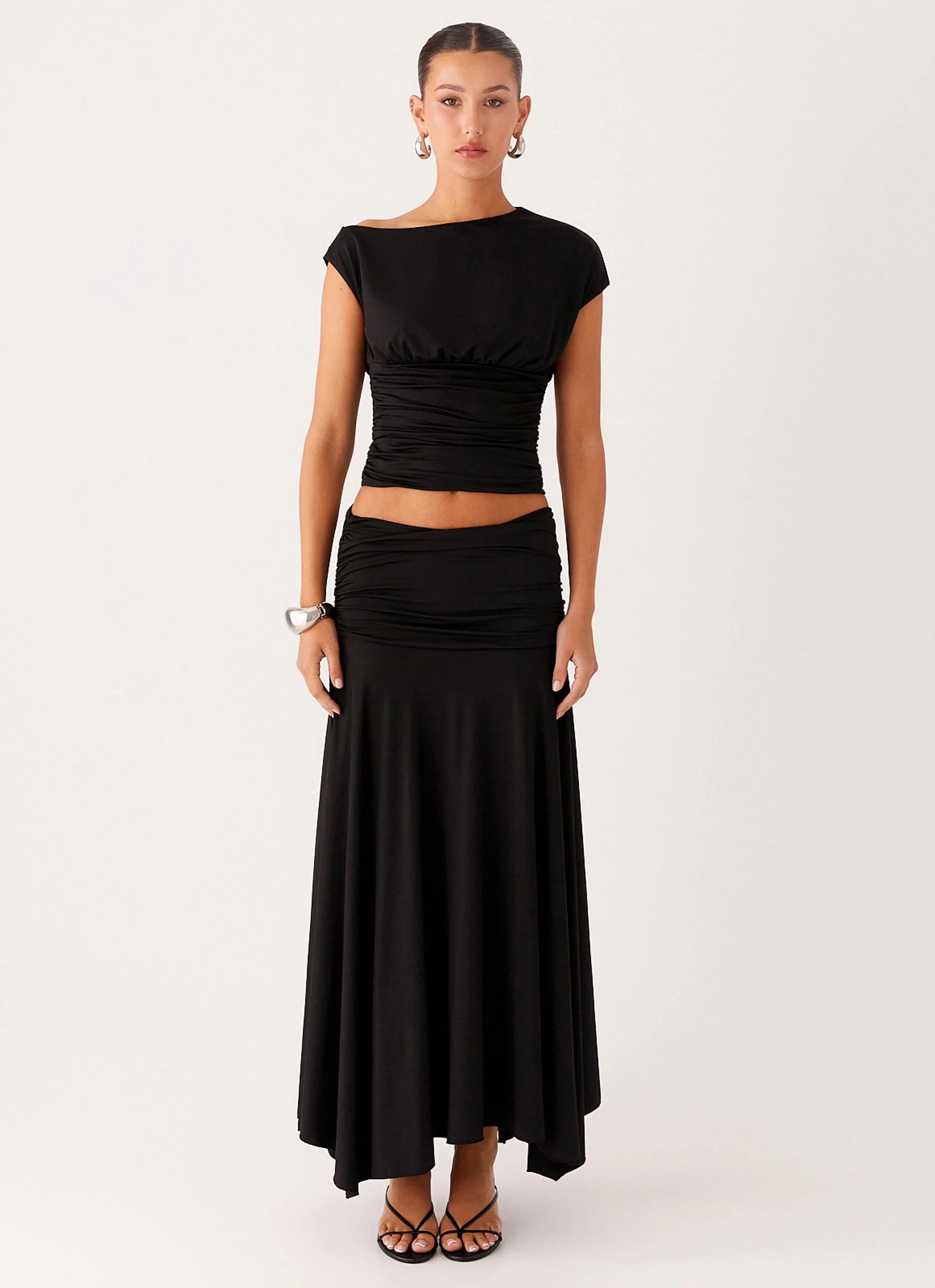Liana Ruched Maxi Skirt - Black - Image 2