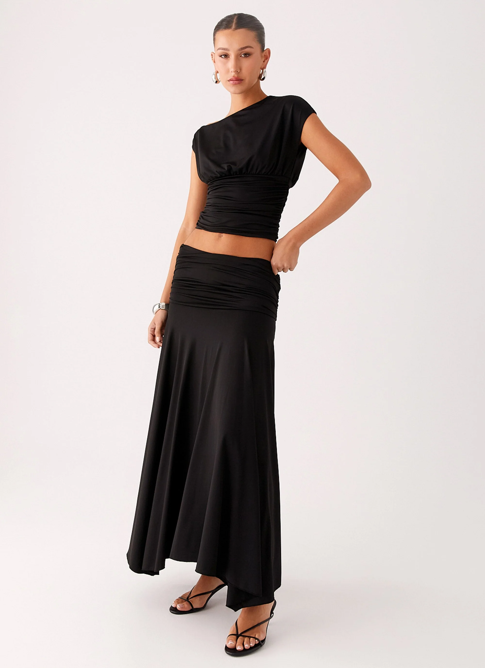 Liana Ruched Maxi Skirt - Black - Image 6