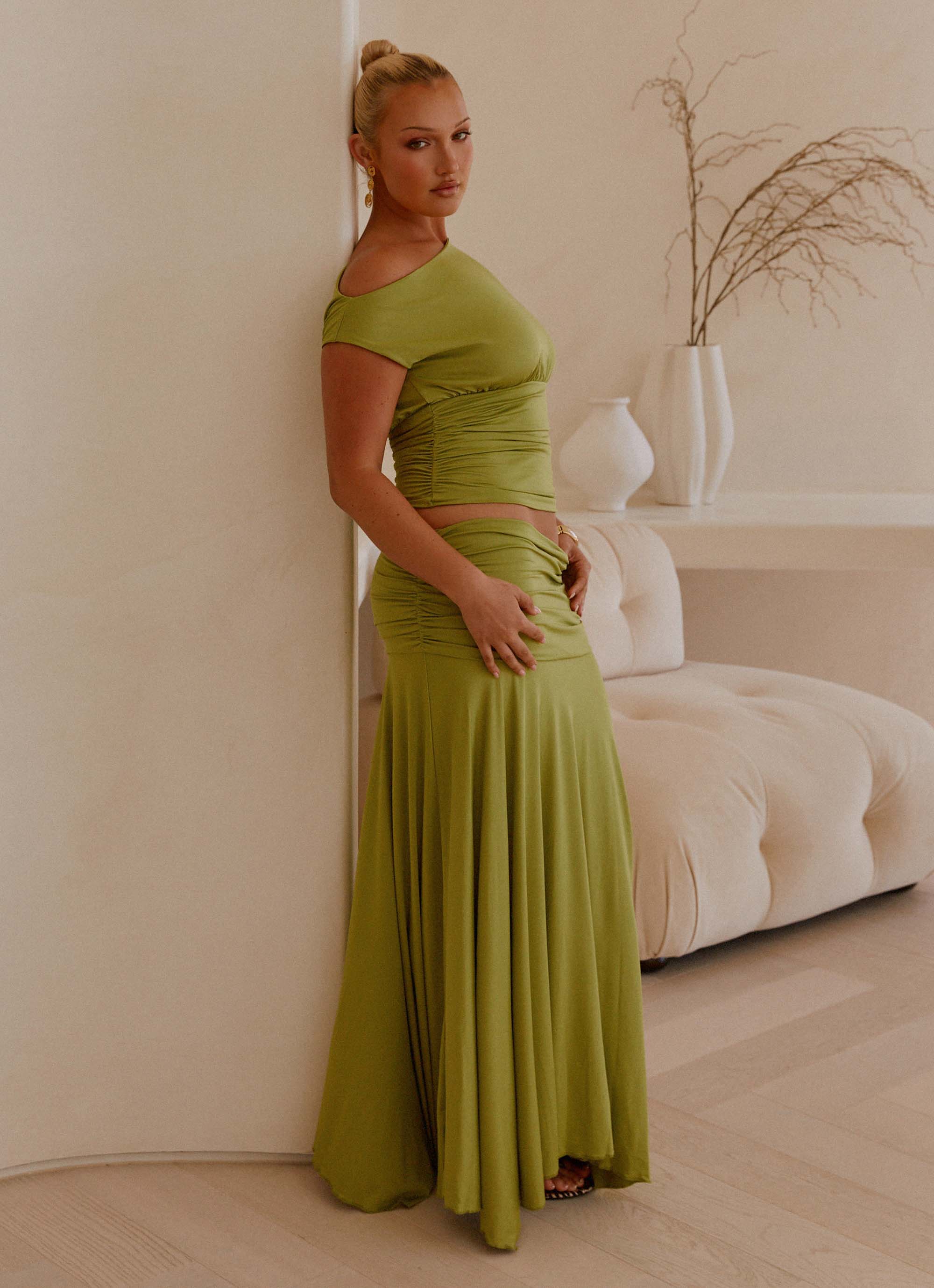 Liana Ruched Maxi Skirt - Green - Image 2