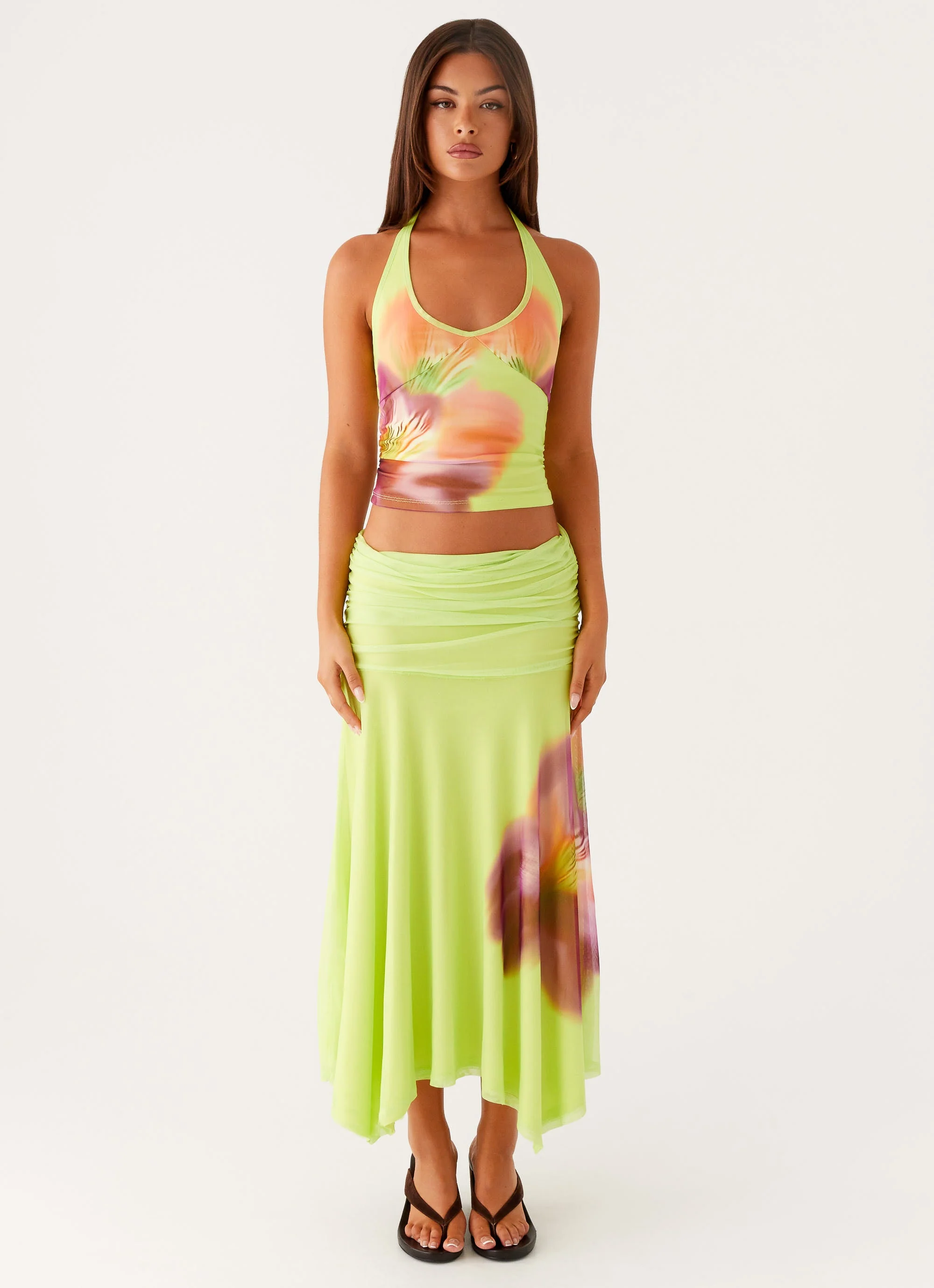 Liana Ruched Maxi Skirt - Green Tropical - Image 3