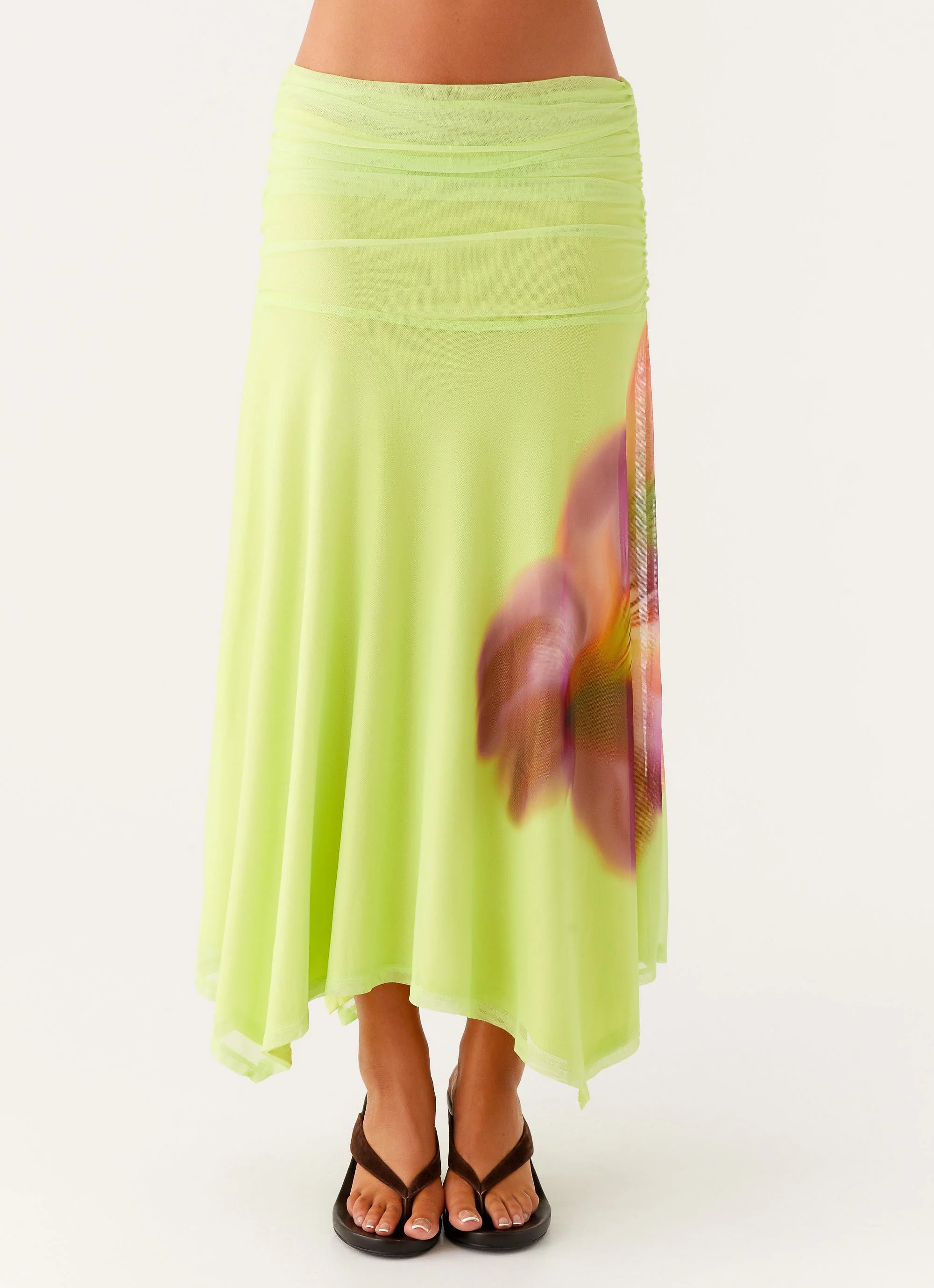 Liana Ruched Maxi Skirt - Green Tropical - Image 4