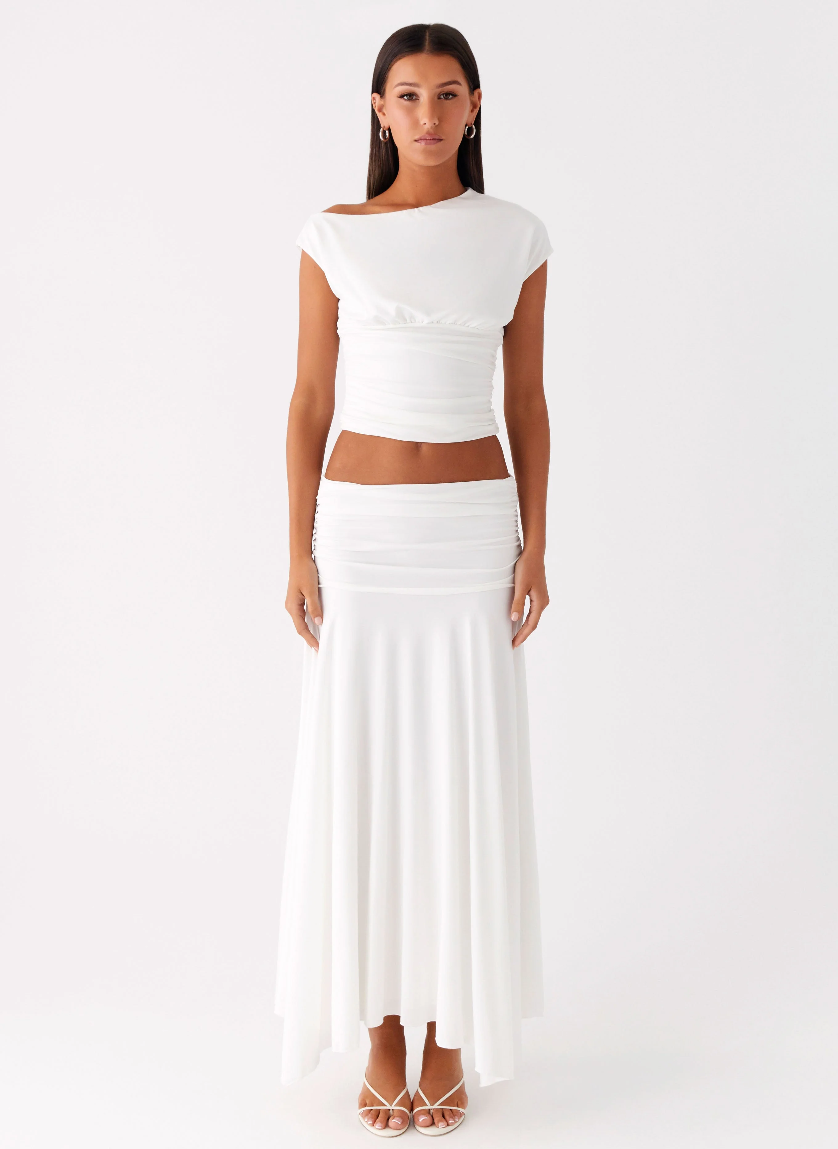Liana Ruched Maxi Skirt - White - Image 2