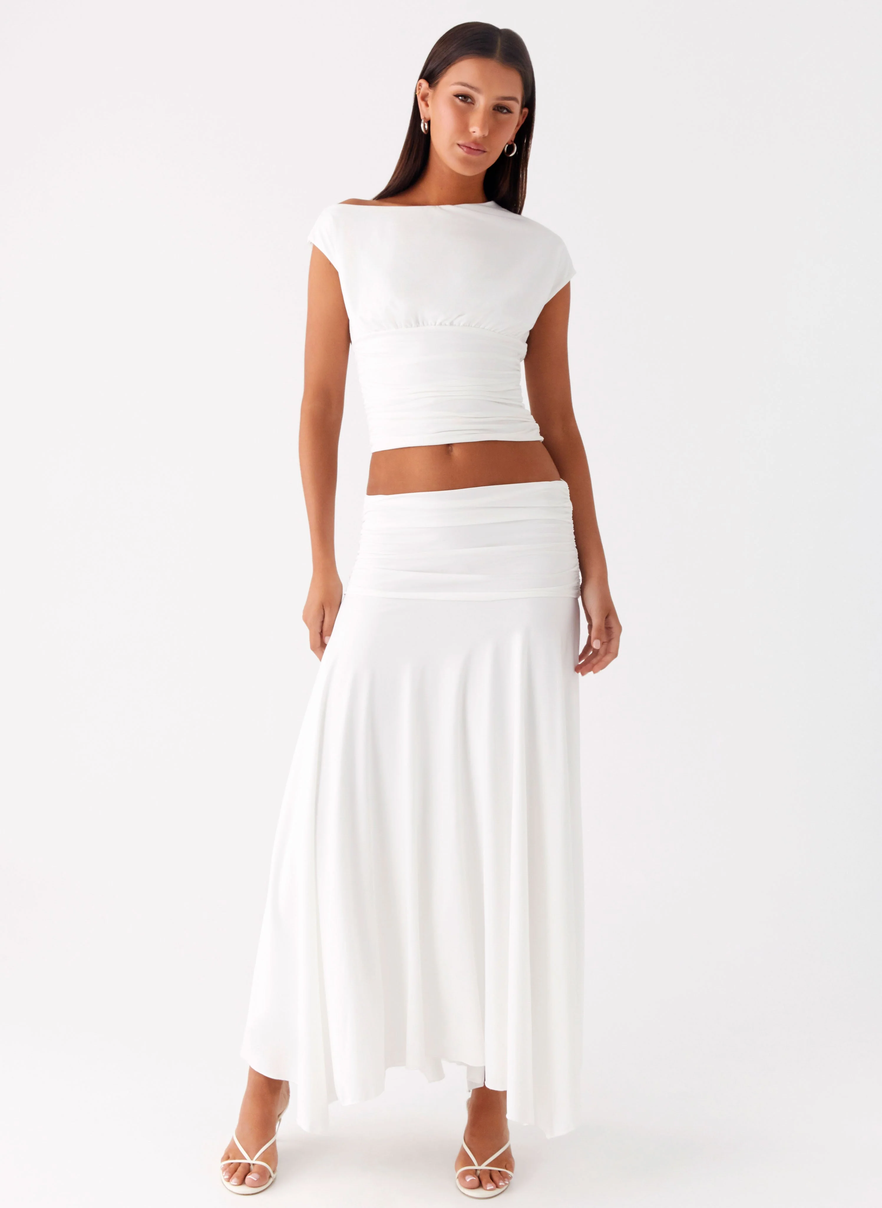 Liana Ruched Maxi Skirt - White - Image 6