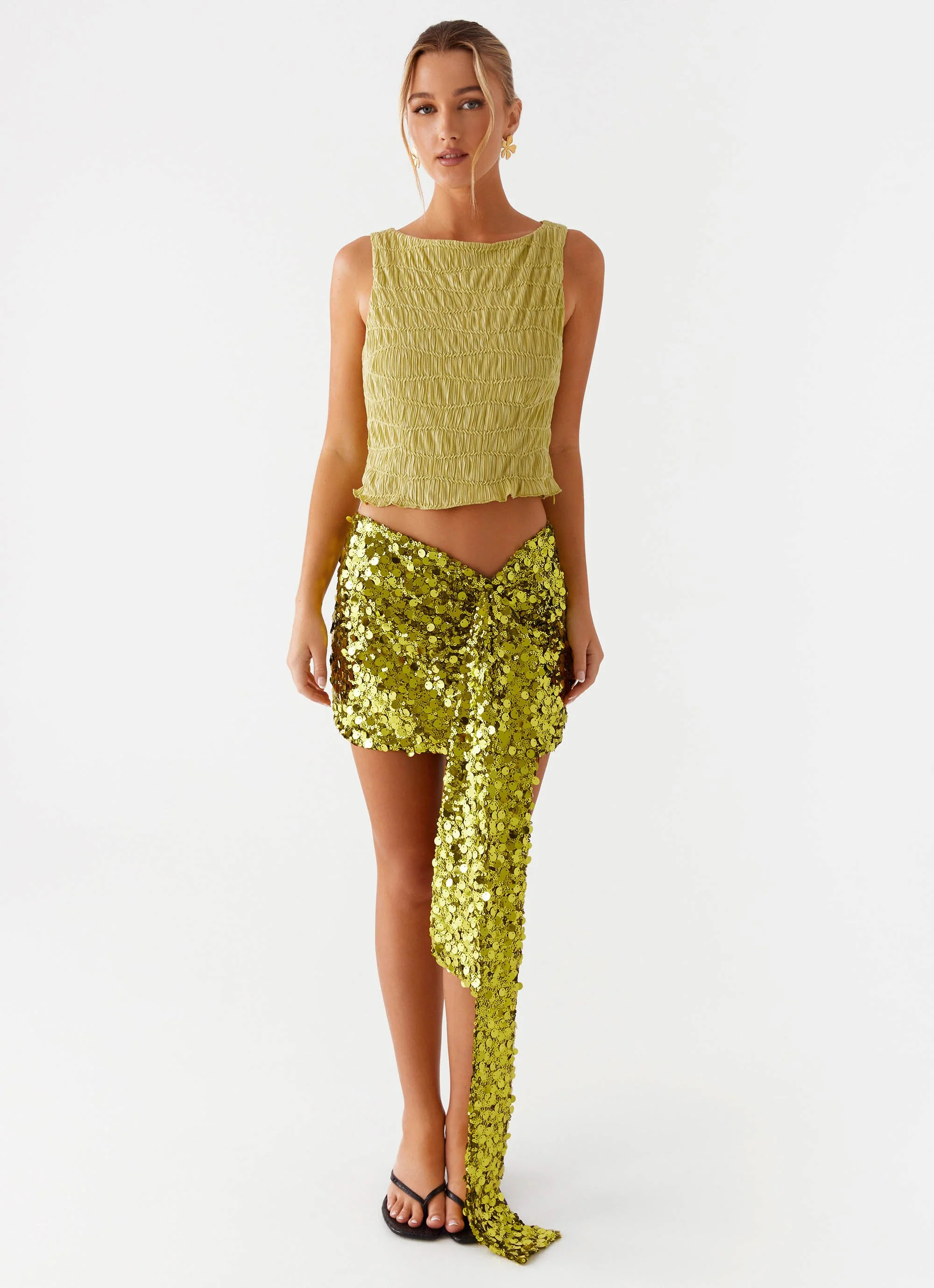 Lights On Sequin Mini Skirt - Olive - Image 3
