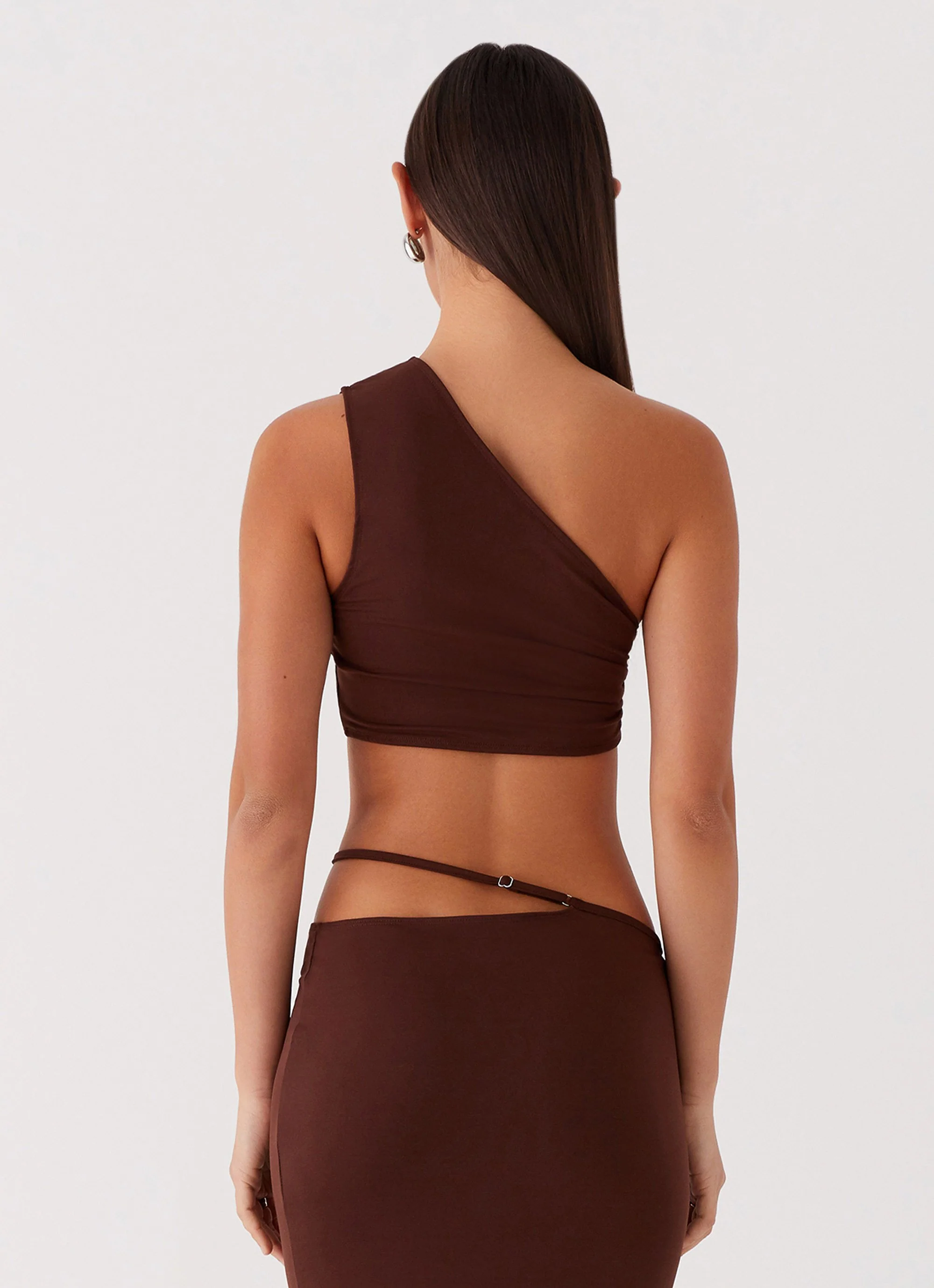 Like You Do One Shoulder Crop Top - Chocolate - Image 6