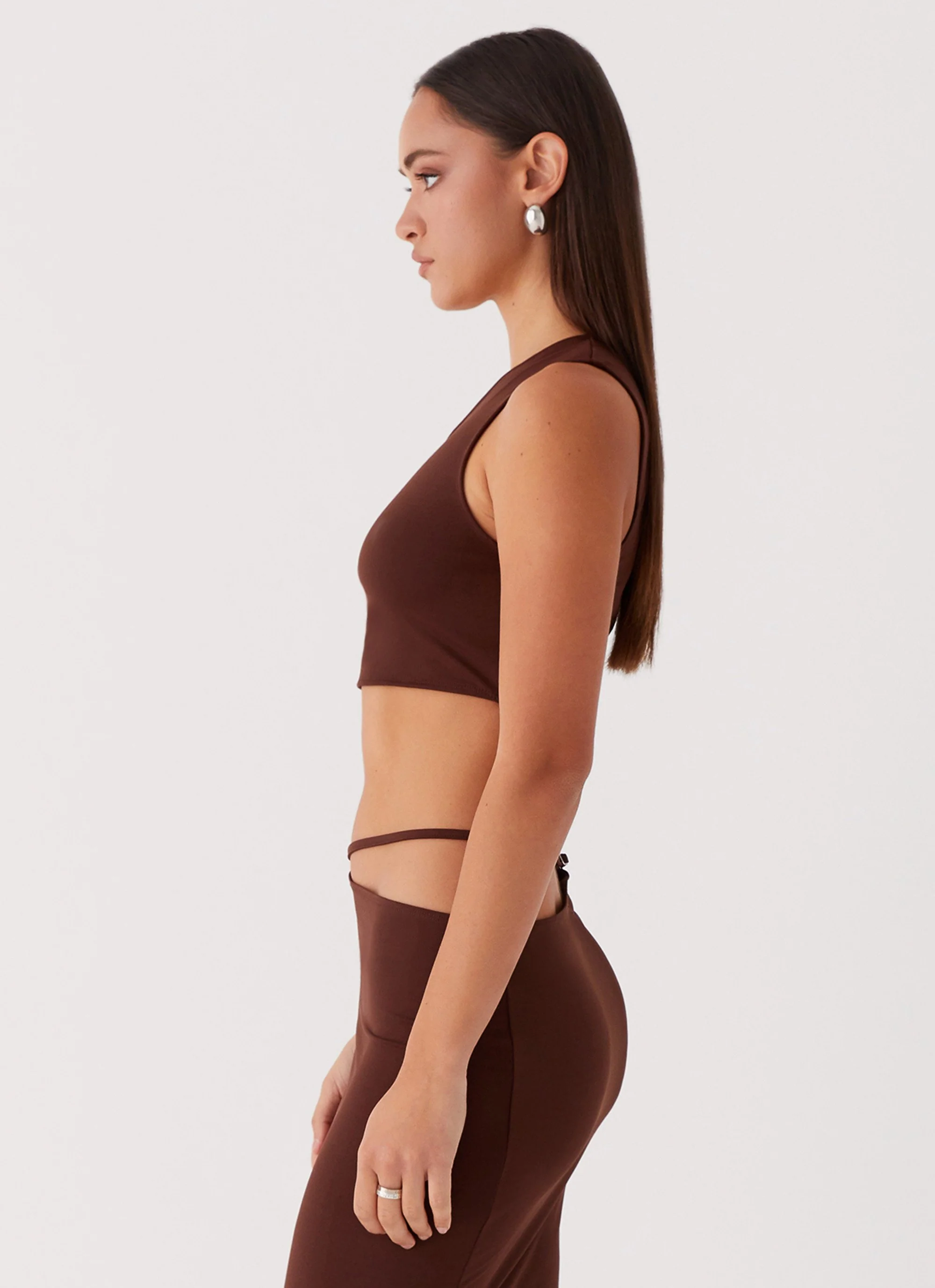 Like You Do One Shoulder Crop Top - Chocolate - Image 8
