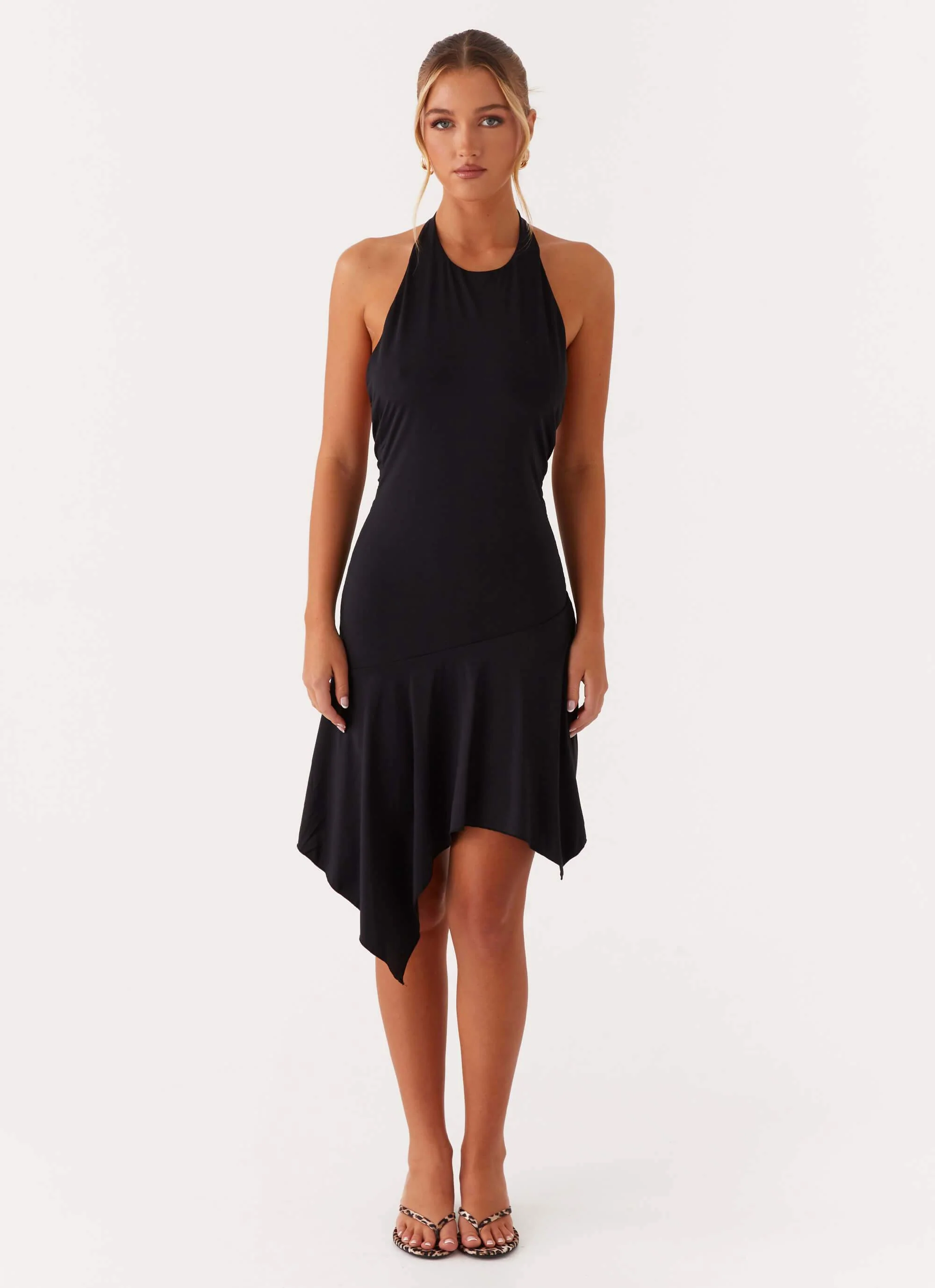 Lilyana Low Back Halter Midi Dress - Black - Image 2