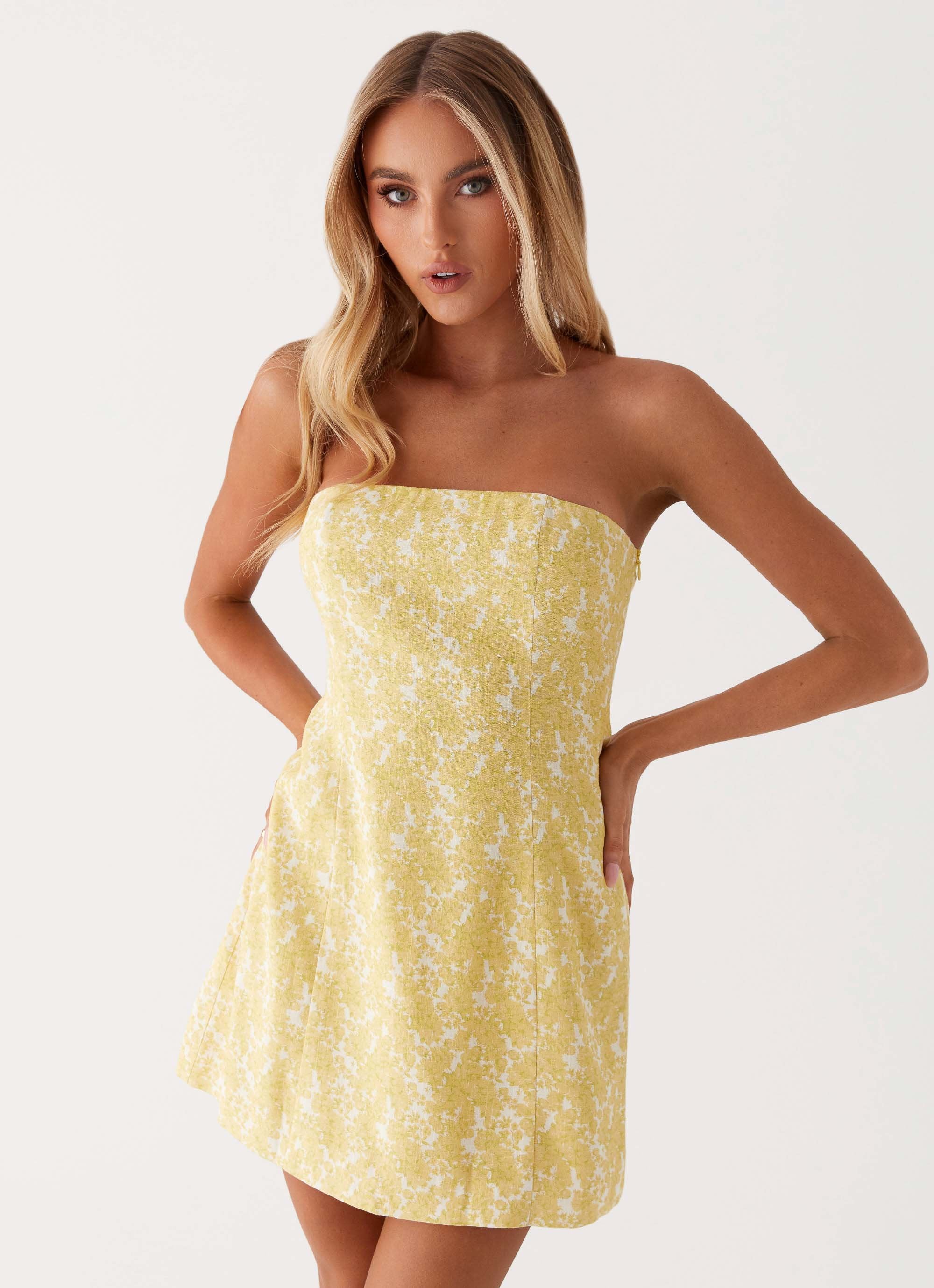 Livvy Strapless Mini Dress - Yellow Floral - Image 5