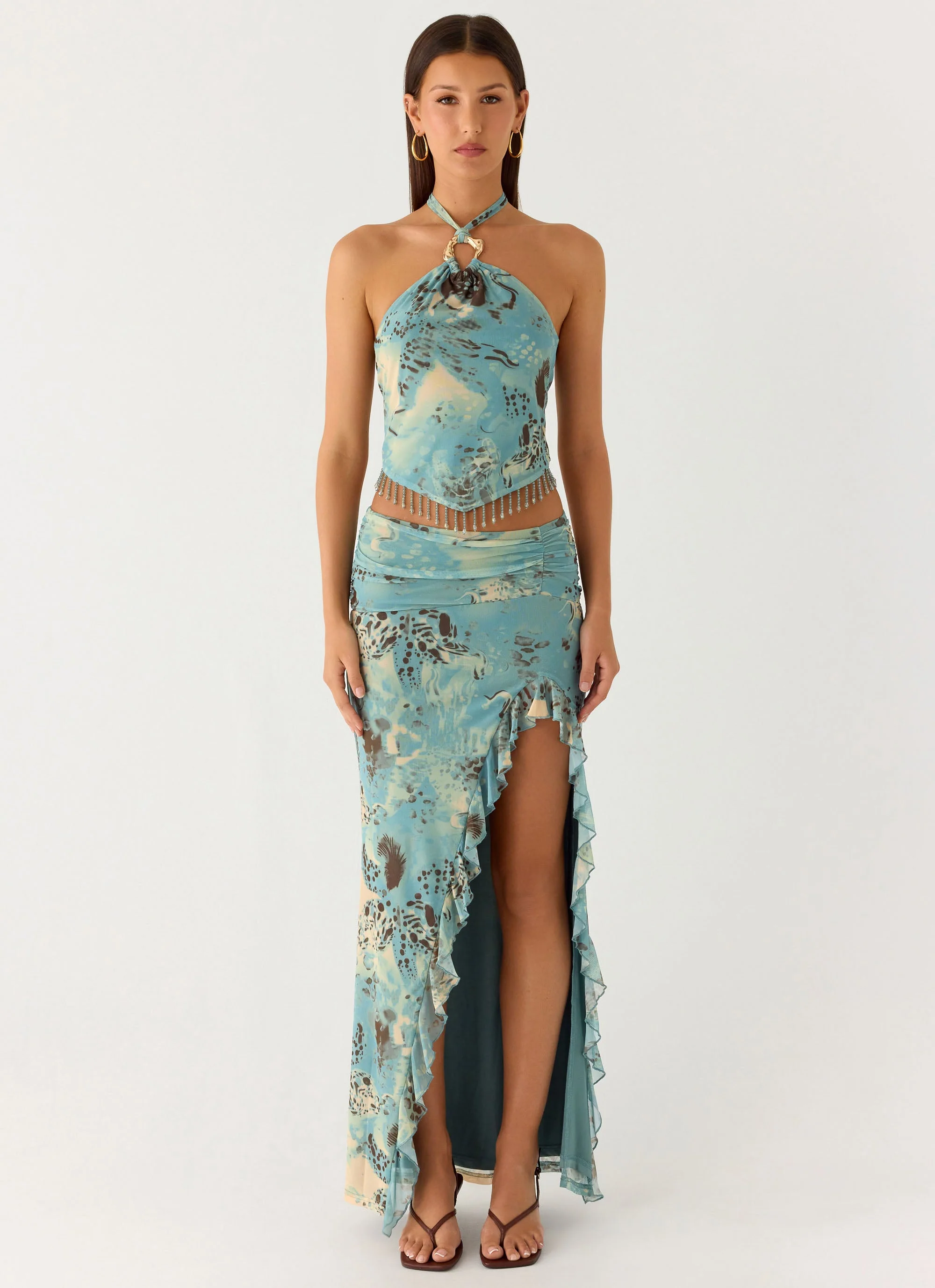 Lloyd Beaded Halter Top - Aqua Blur - Image 4