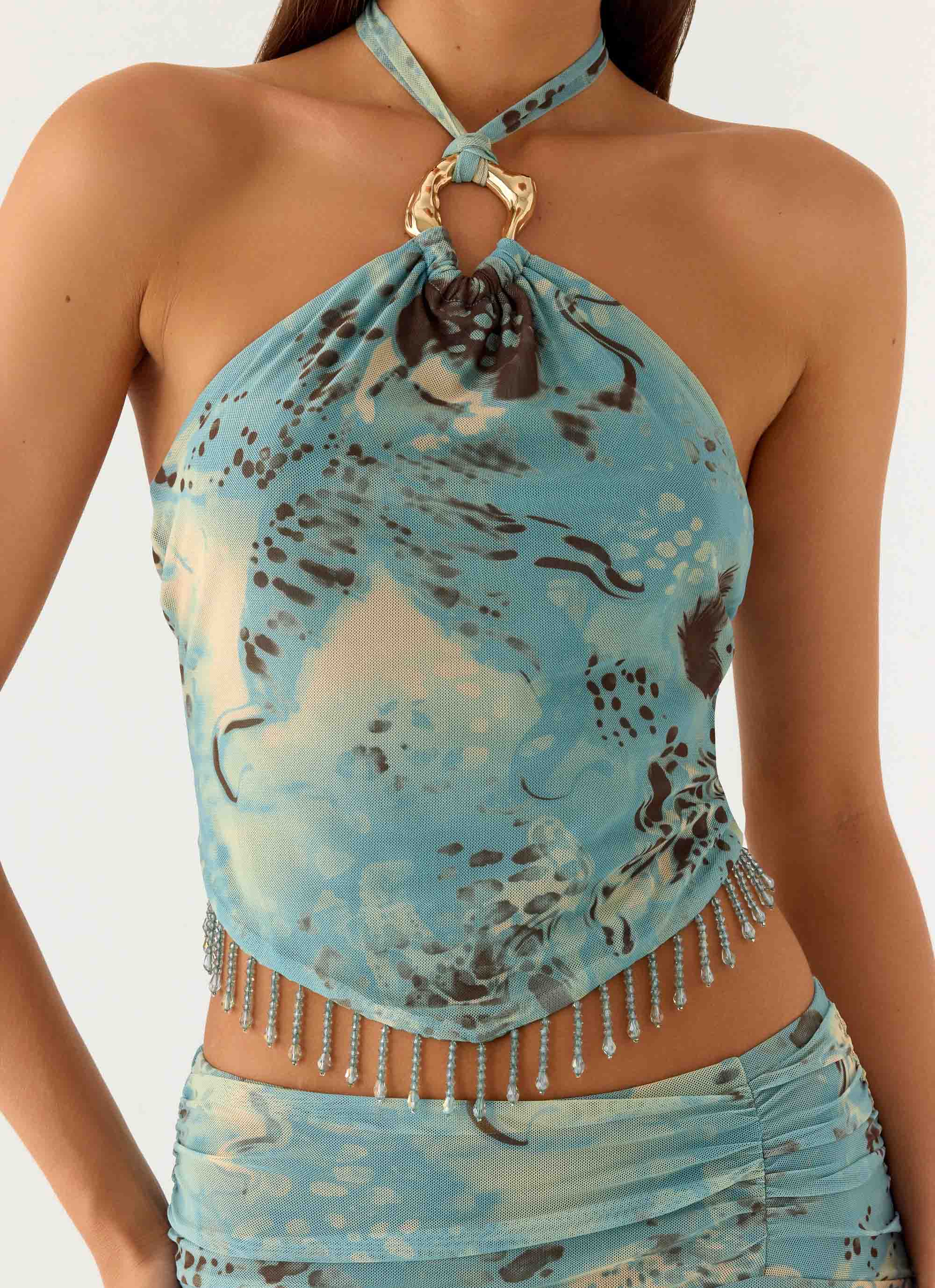 Lloyd Beaded Halter Top - Aqua Blur - Image 5