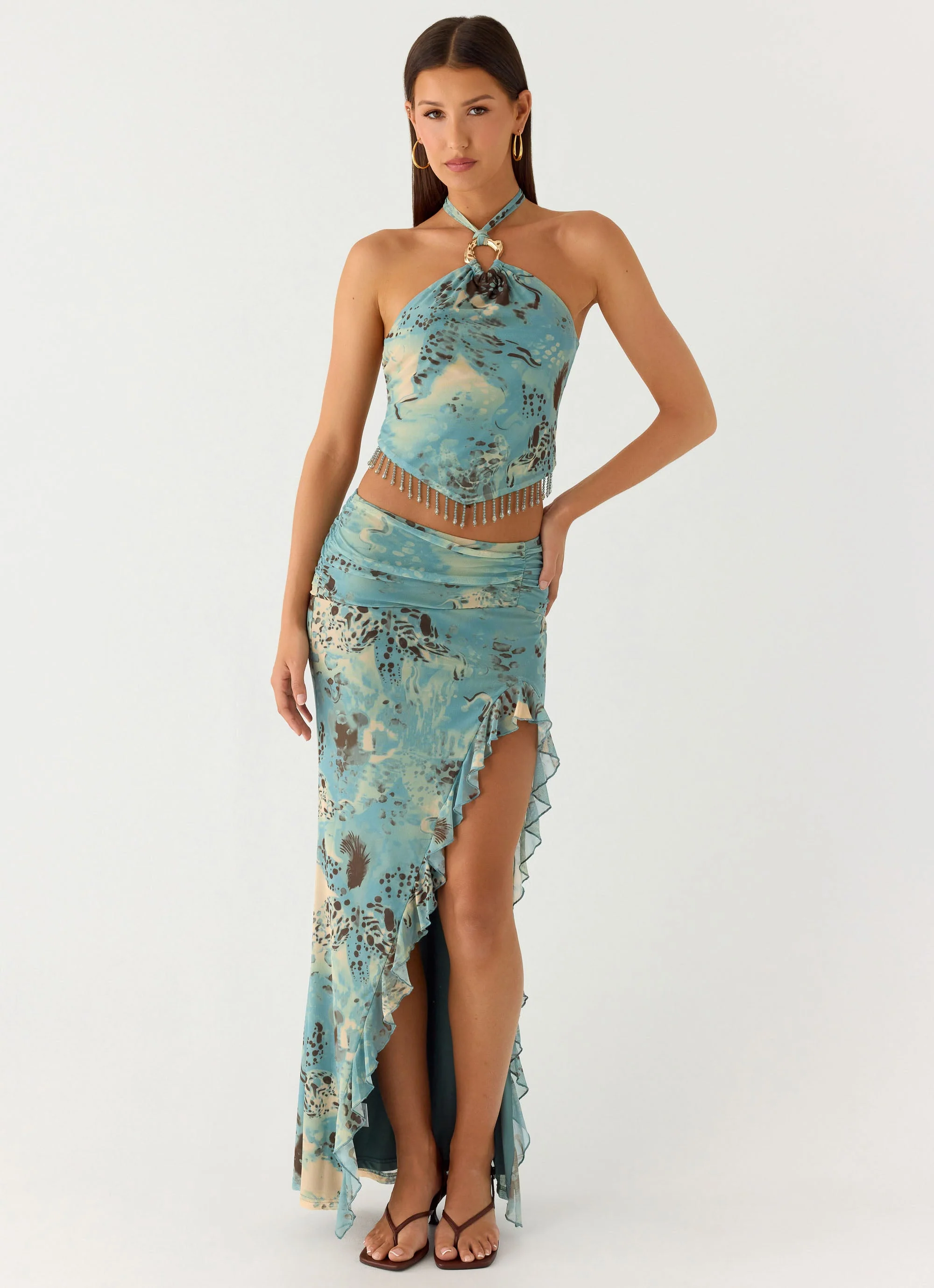 Lloyd Beaded Halter Top - Aqua Blur - Image 6