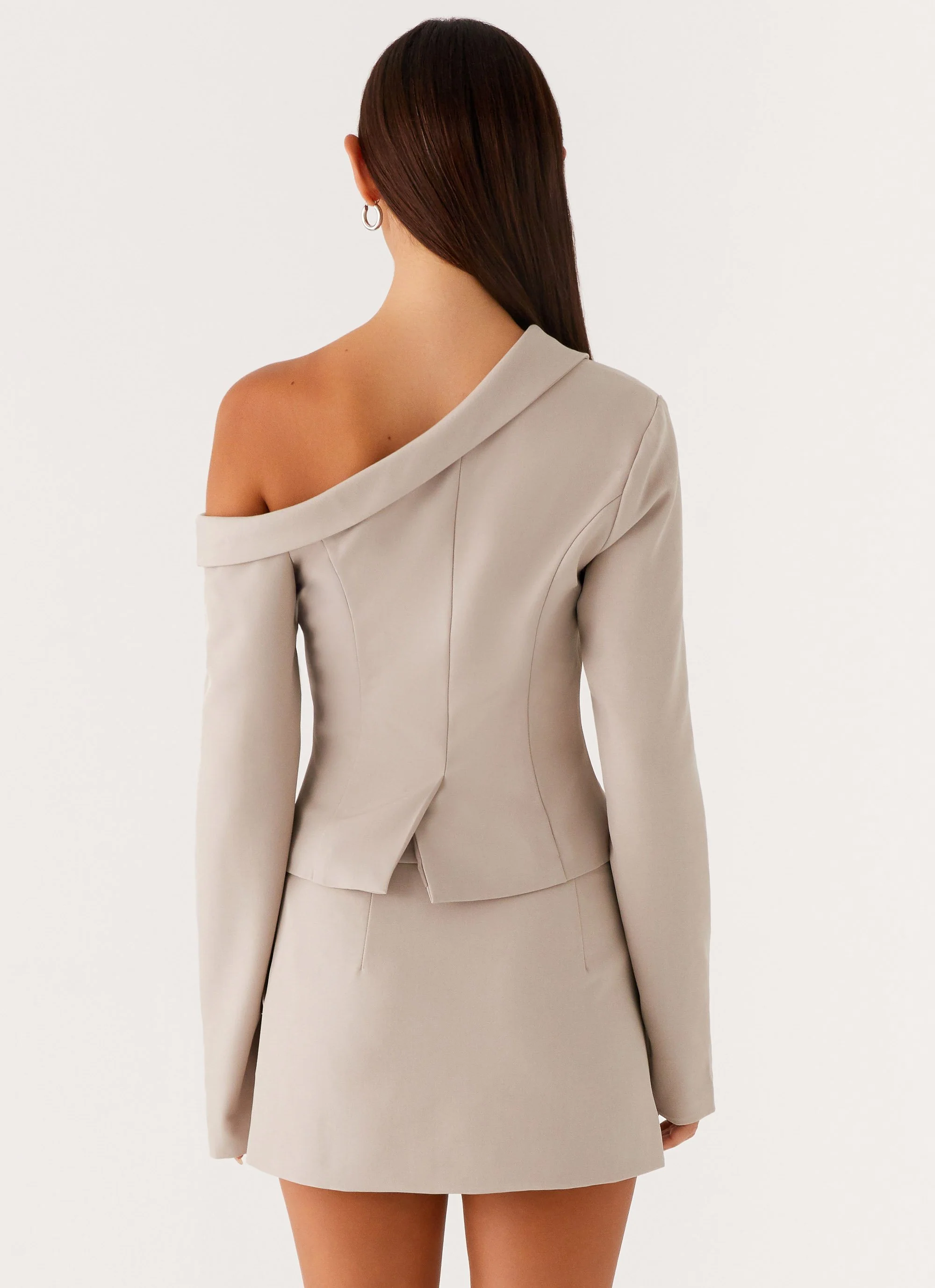Looking Good Off Shoulder Blazer - Pebble - Image 4