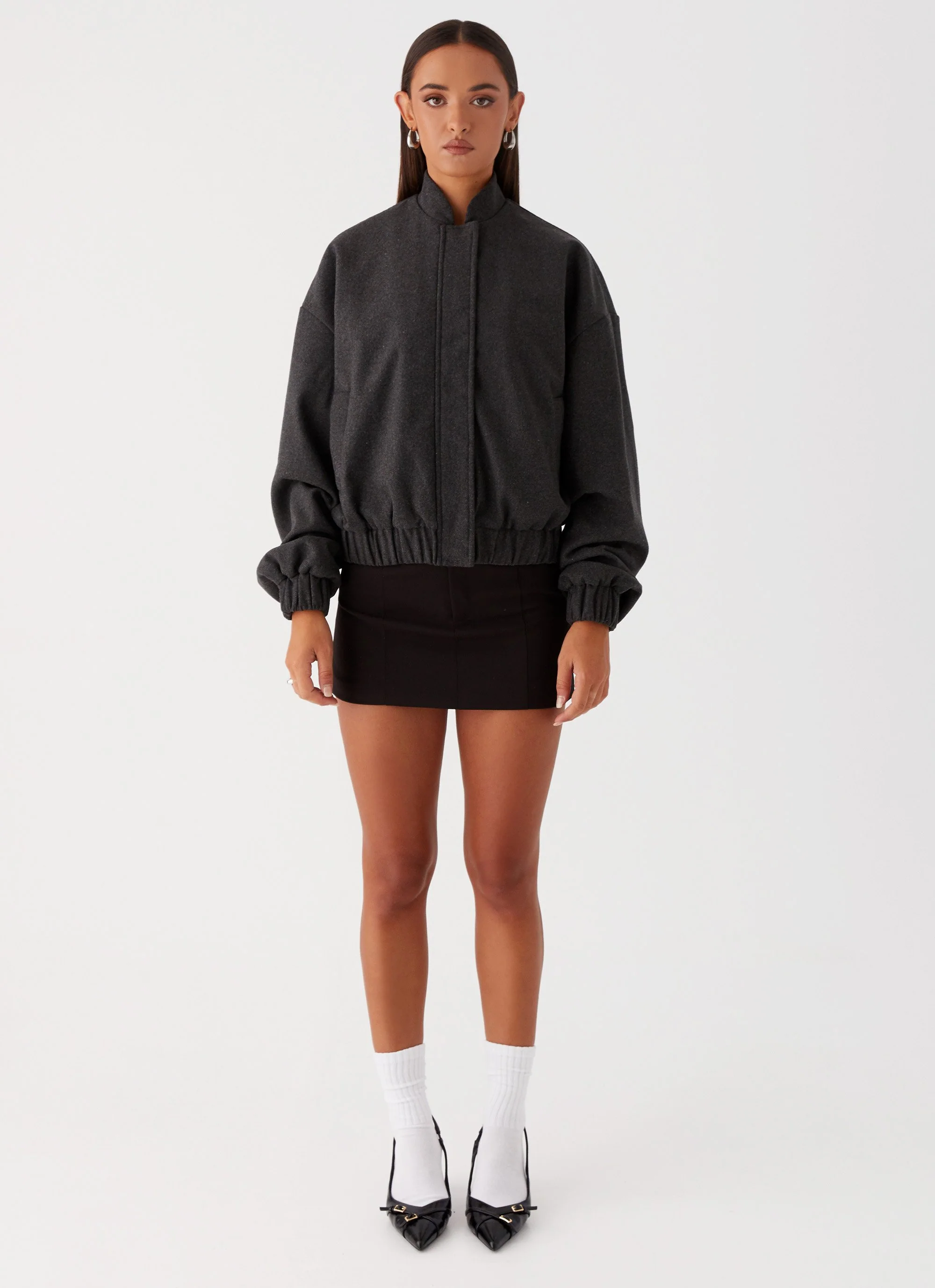 Lorelei Oversized Bomber Jacket - Charcoal - Image 2