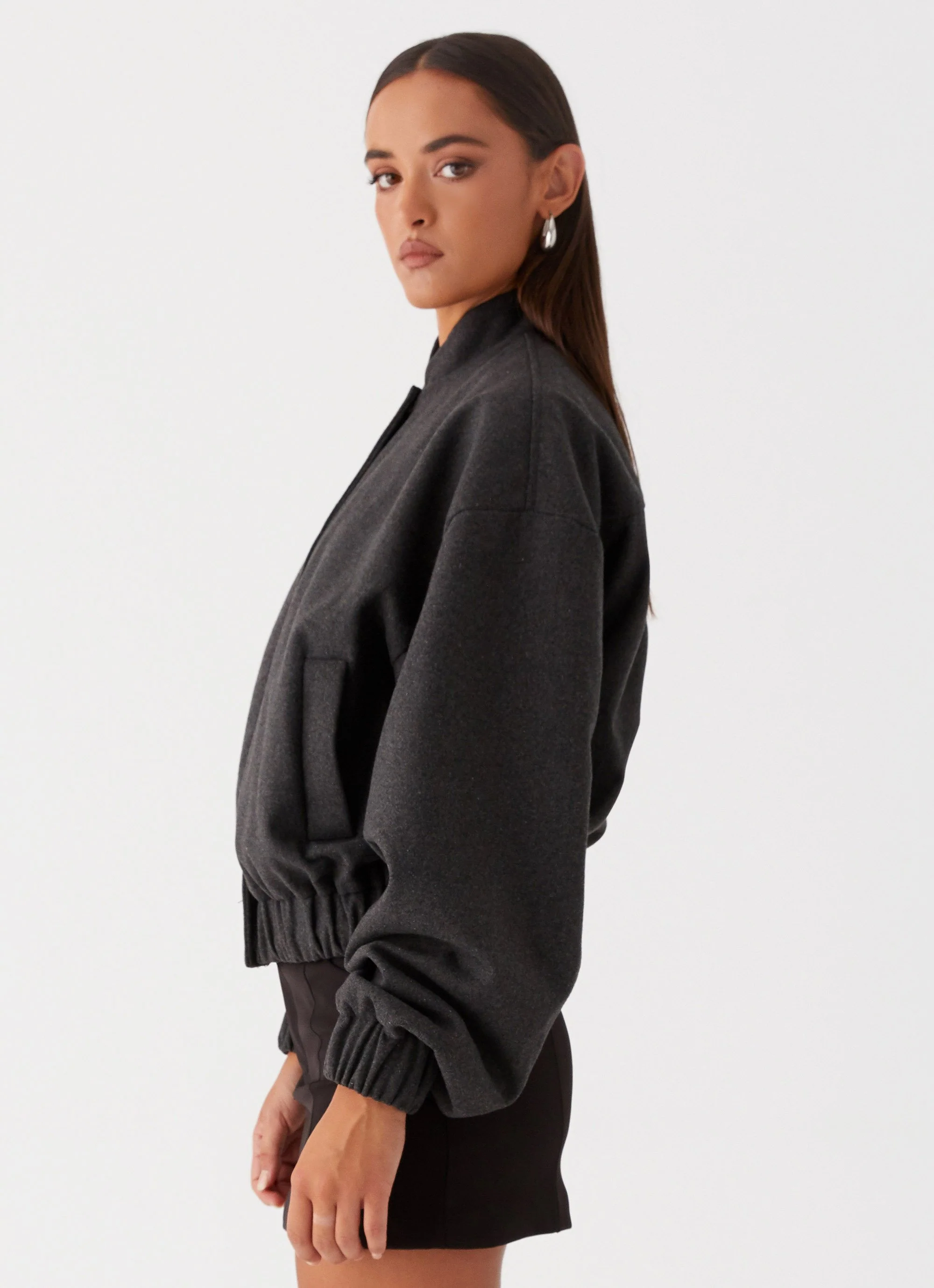 Lorelei Oversized Bomber Jacket - Charcoal - Image 3