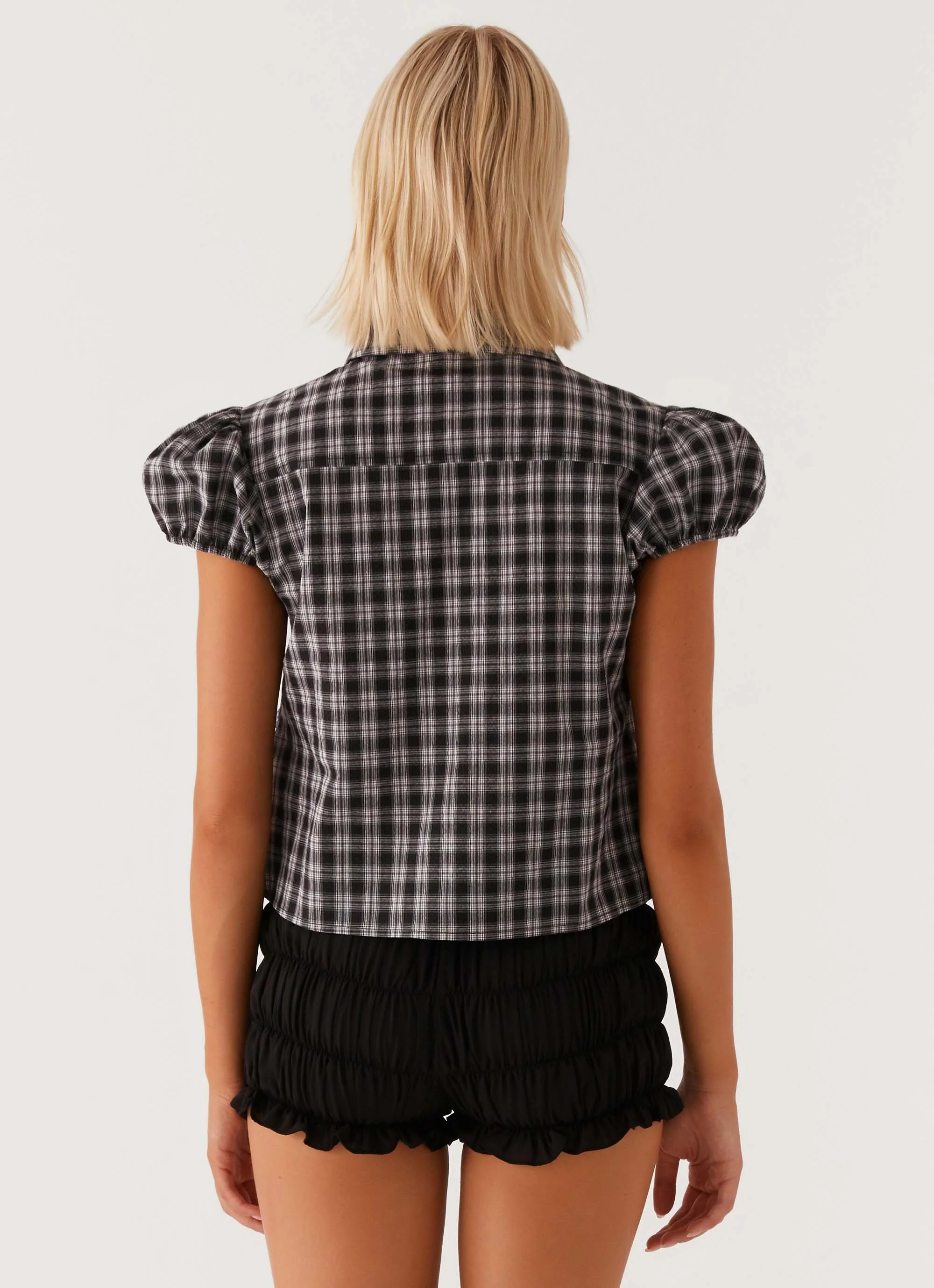 Lorraine Puff Sleeve Top - Black White Check - Image 5