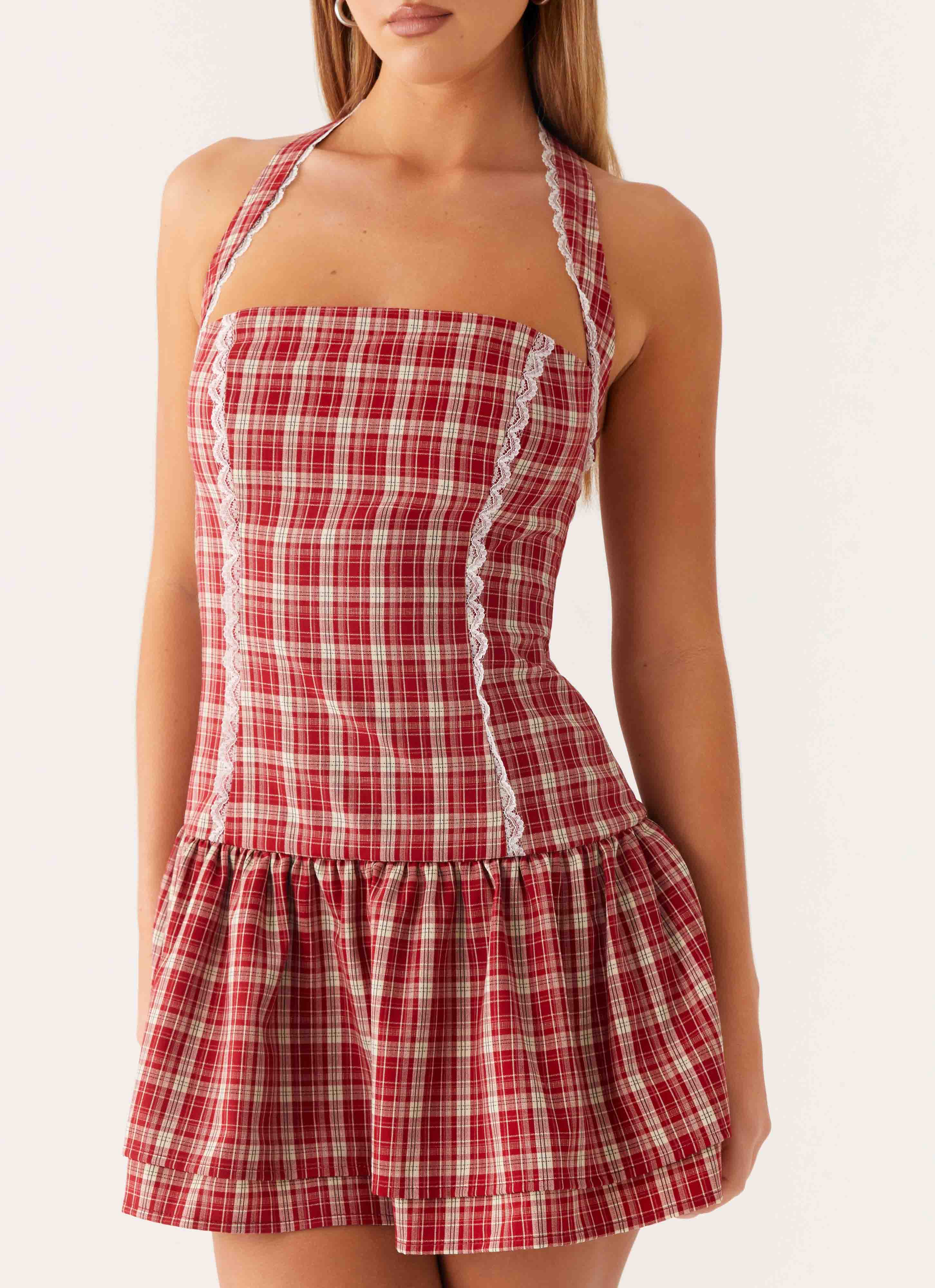 Lotus Dream Mini Dress - Ruby Check - Image 4