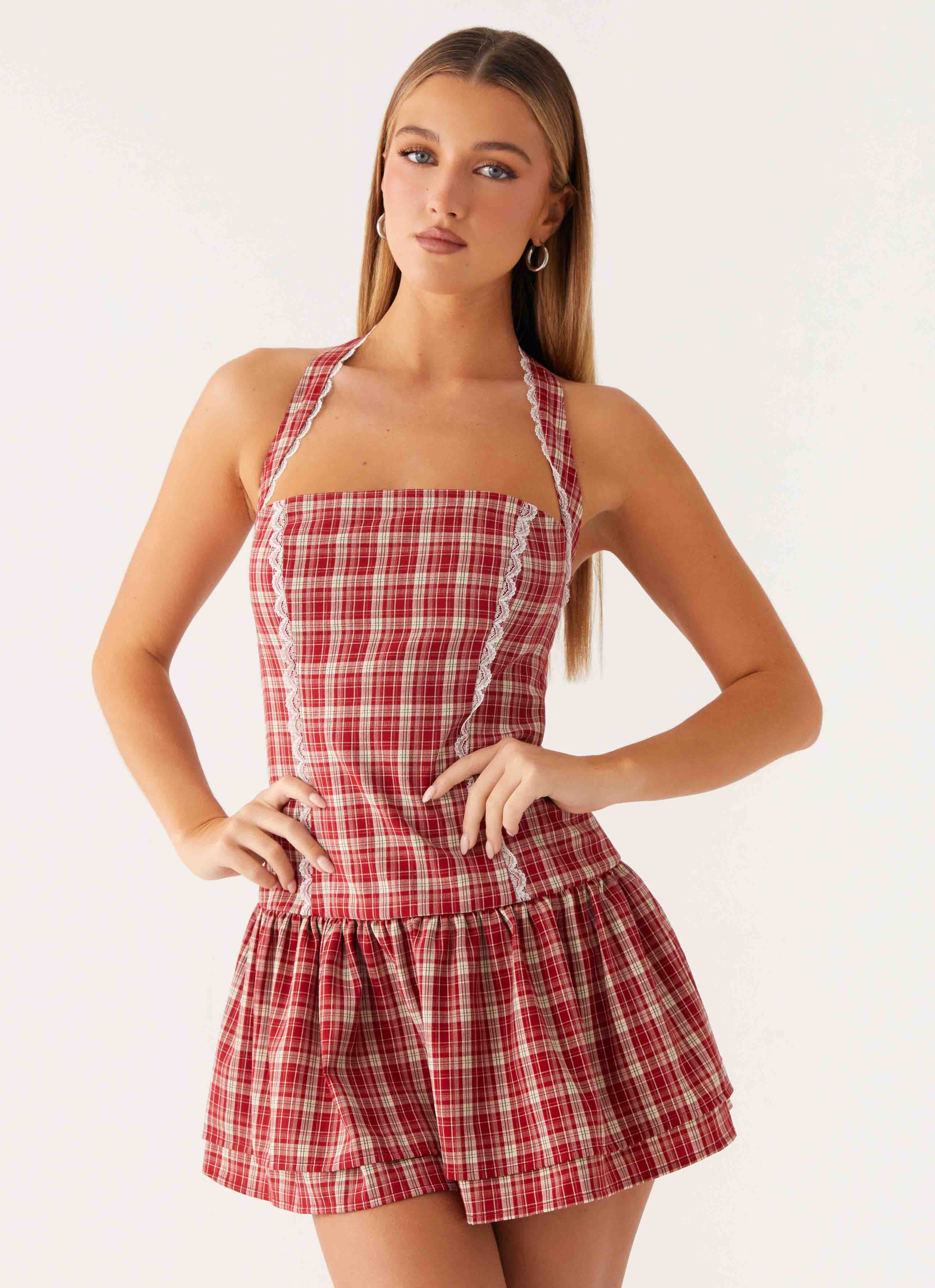 Lotus Dream Mini Dress - Ruby Check - Image 6