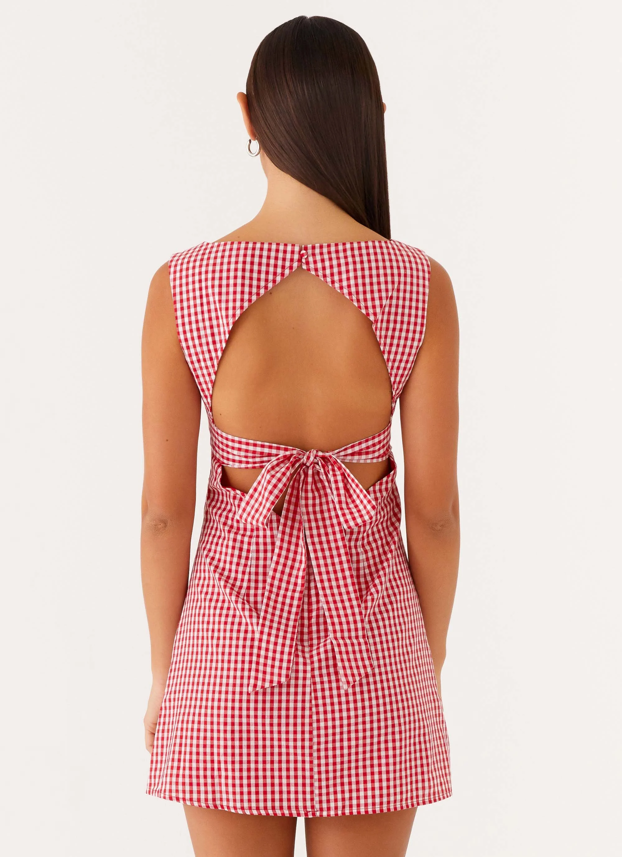 Lotus Tie Back Mini Dress - Red Gingham - Image 3