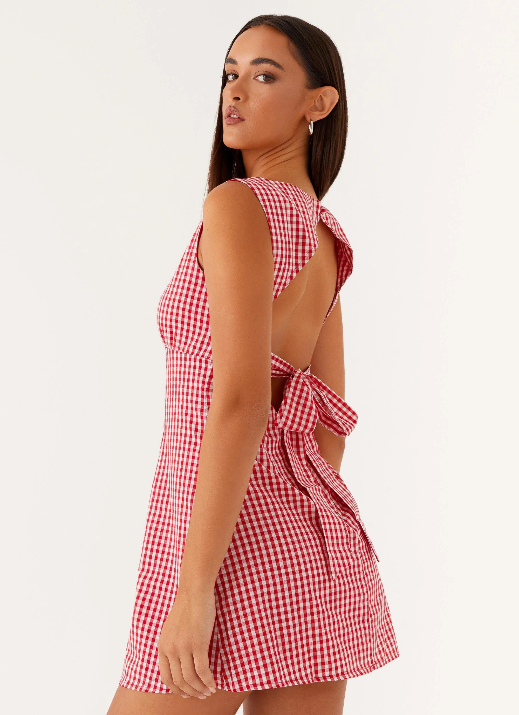 Lotus Tie Back Mini Dress - Red Gingham - Image 5